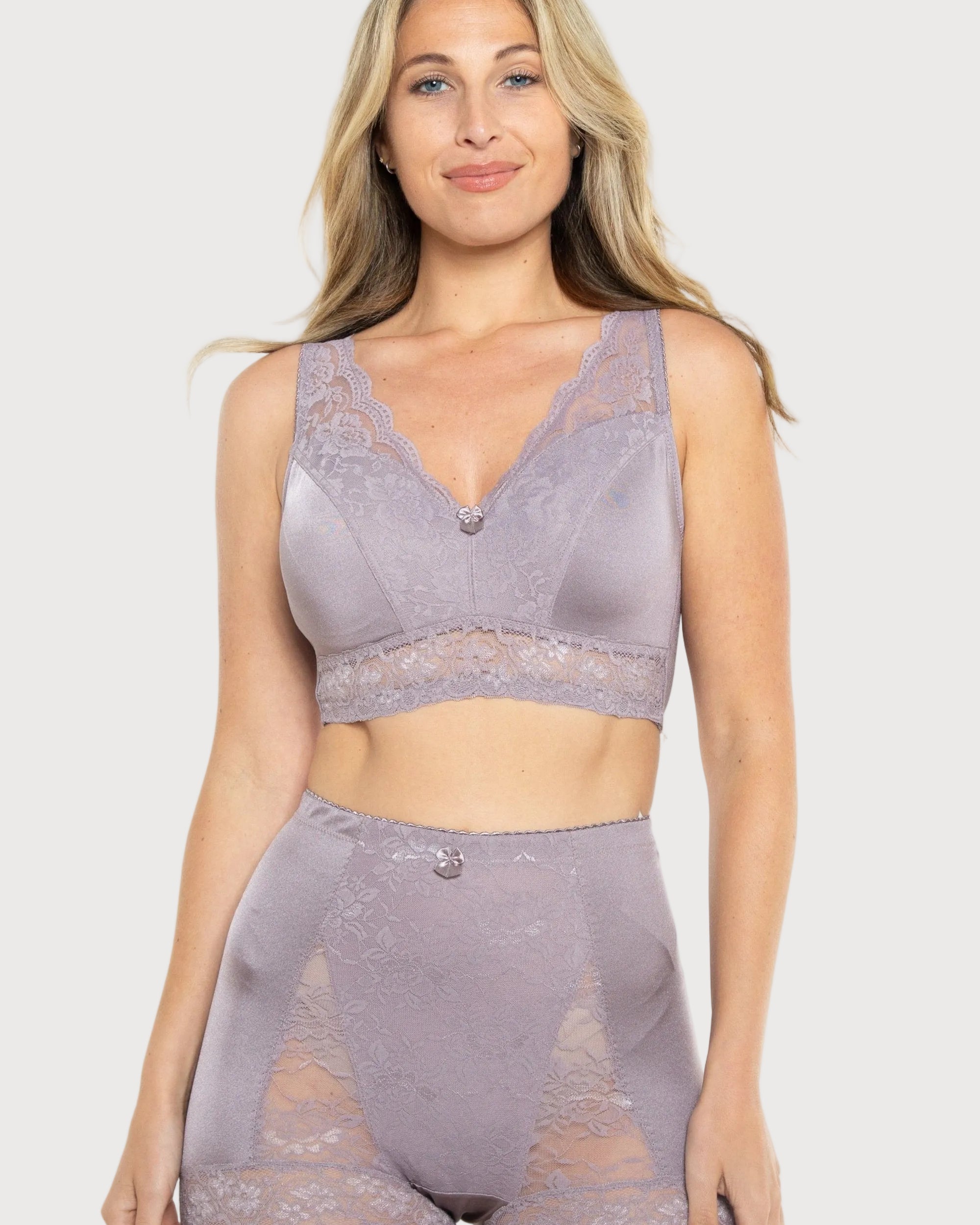 Pin-Up Girl Lace Leisure Bra w/Pads purple grey front