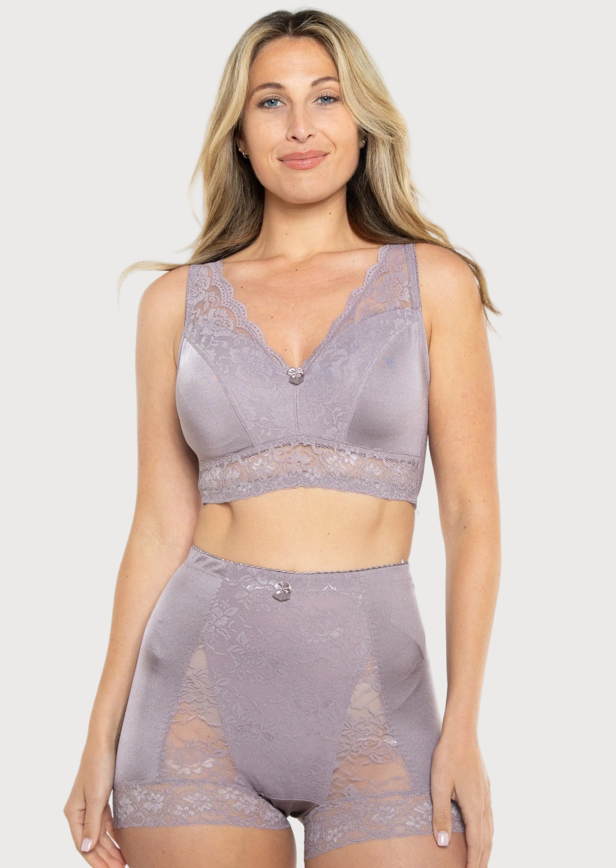 Pin-Up Girl Lace Leisure Bra w/Pads purple grey front