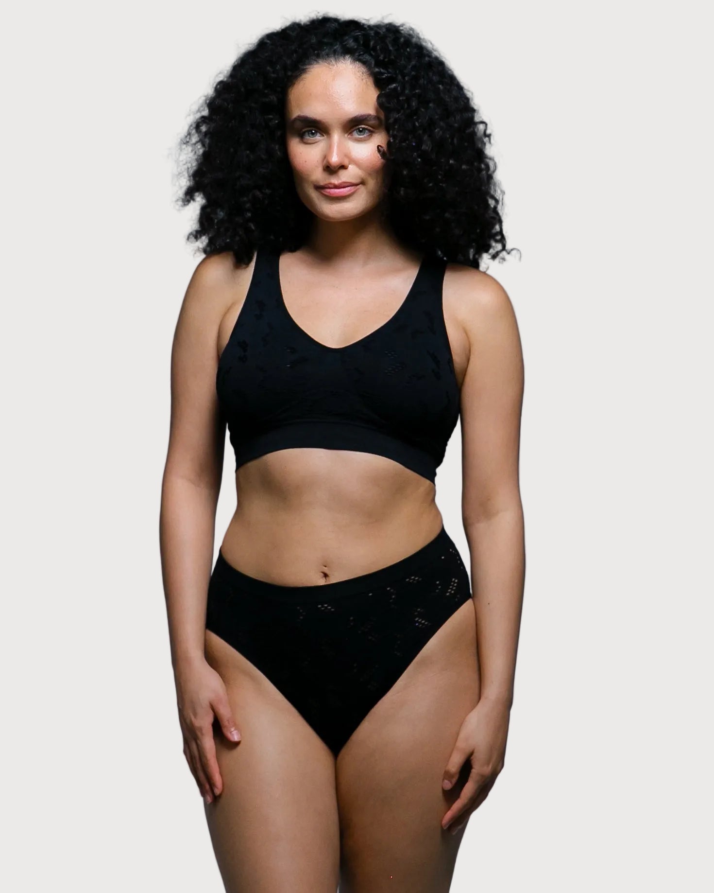Black Lace Crochet Ahh Bra by Rhonda Shear — alternate view, seamless lace bra