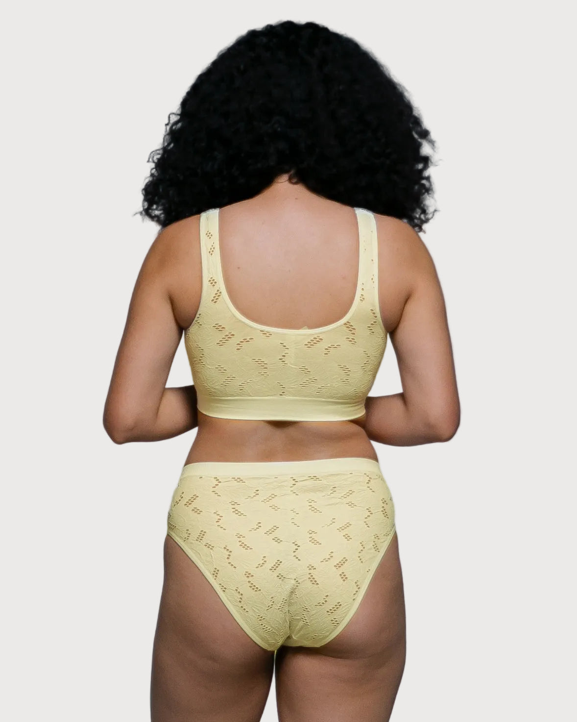Yellow Lace Crochet Ahh Bra by Rhonda Shear — alternate view, seamless lace bra