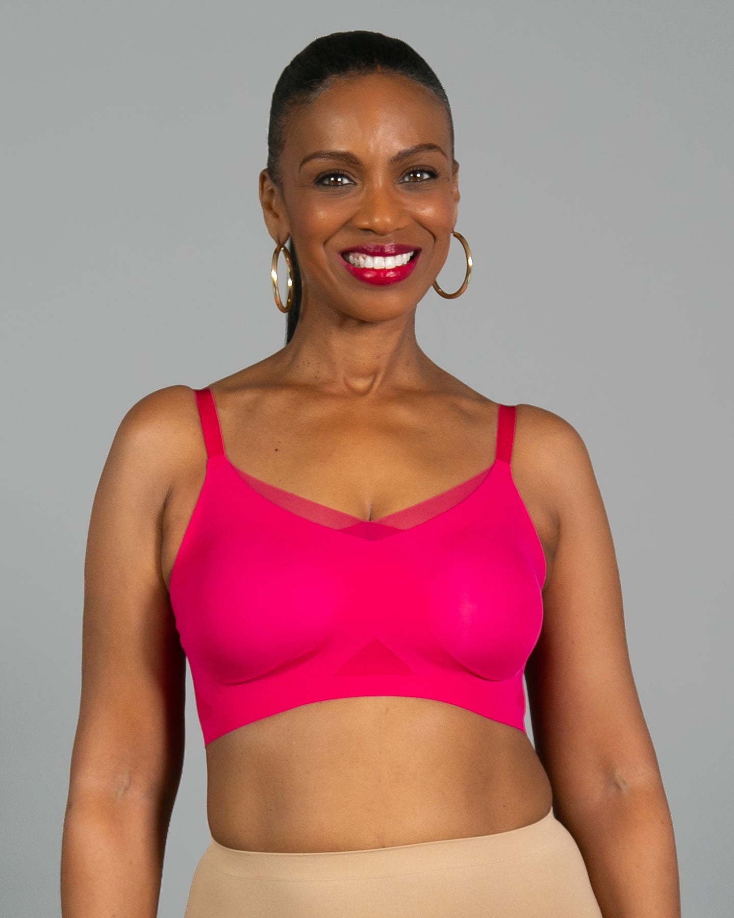 Beetroot Invisible Edge Bra w. Mesh Cut-out Detail by Rhonda Shear — seamless butterknit bra