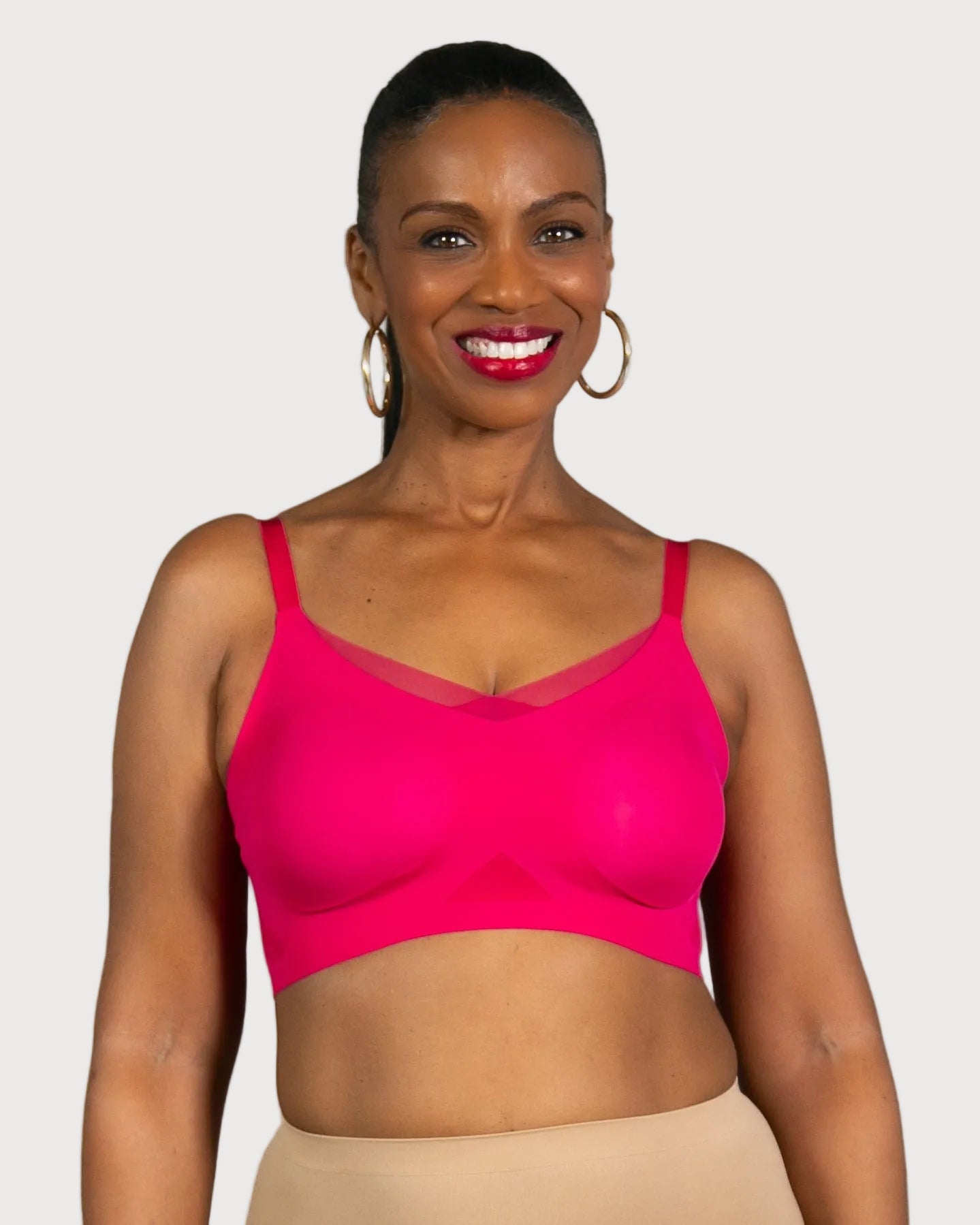 Beetroot Invisible Edge Bra w. Mesh Cut-out Detail by Rhonda Shear — seamless butterknit bra
