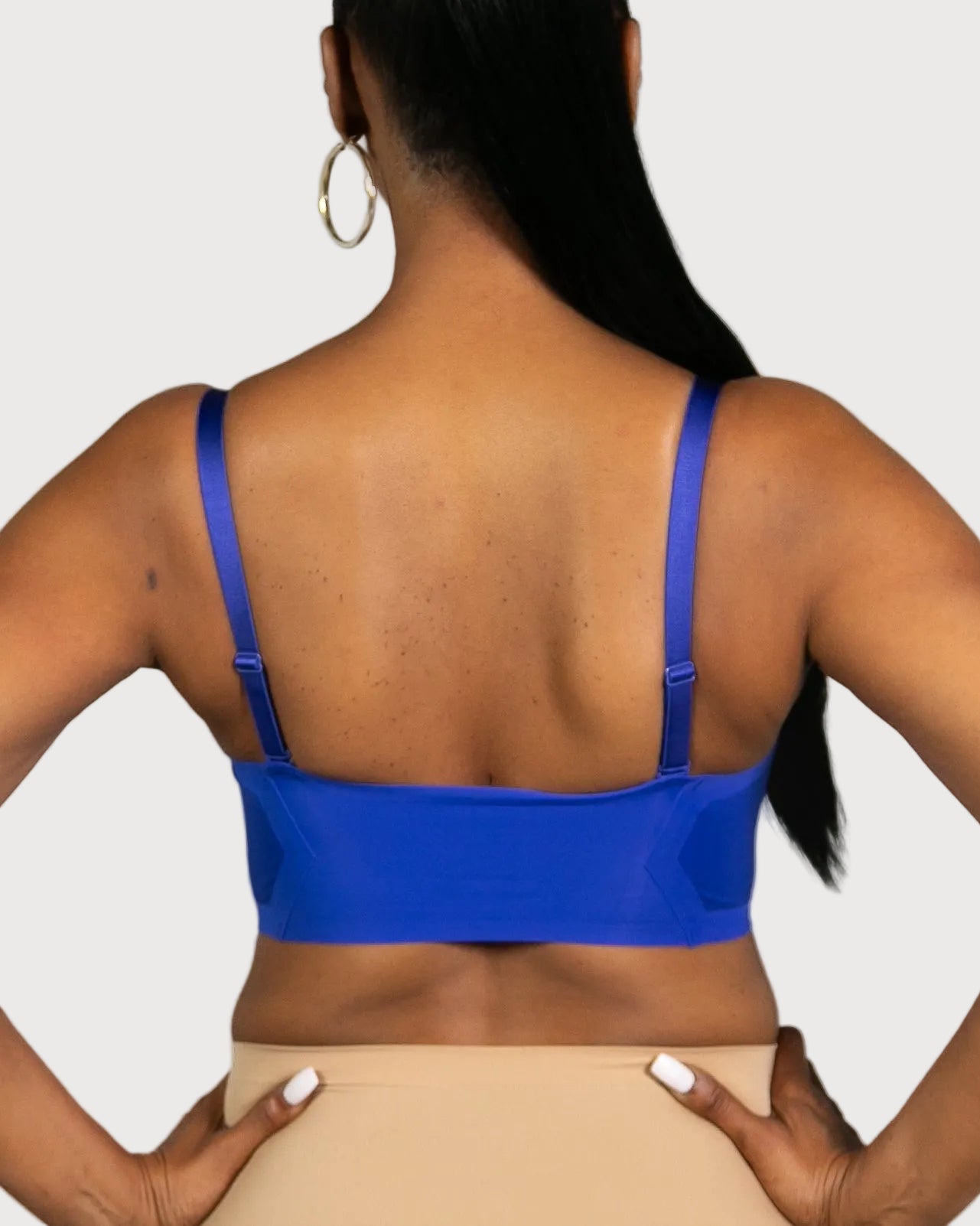 Cobalt Invisible Edge Bra w. Mesh Cut-out Detail by Rhonda Shear — alternate view, seamless butterknit bra