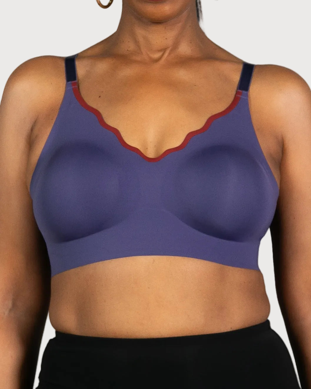 Indigo/Burgundy Invisible Edge Scalloped Neckline Bra by Rhonda Shear — alternate view, seamless leisure bra