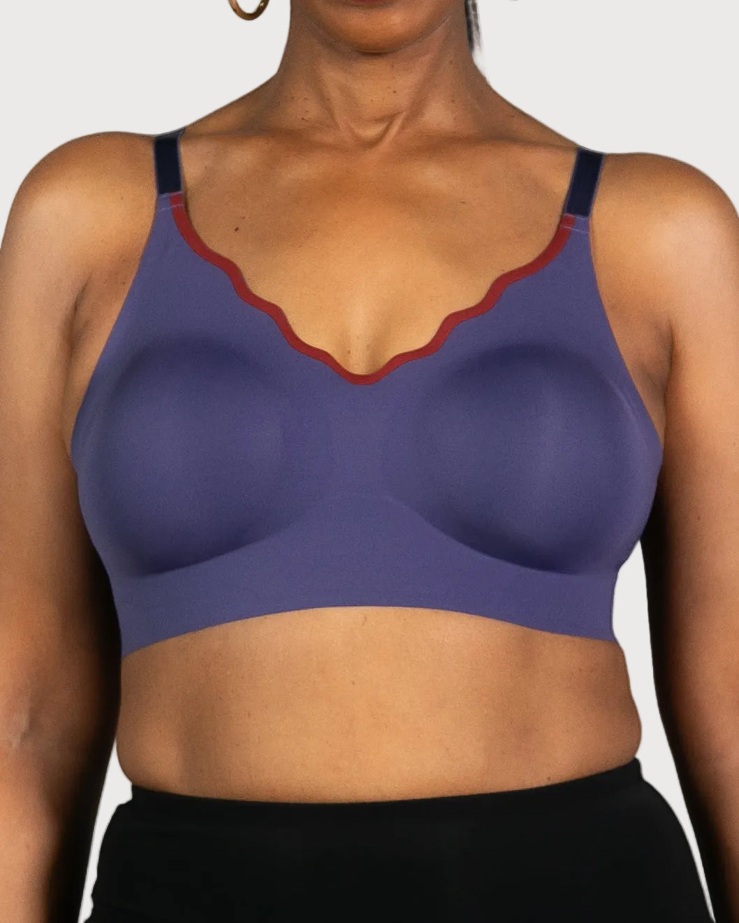 Indigo/Burgundy Invisible Edge Scalloped Neckline Bra by Rhonda Shear — alternate view, seamless leisure bra