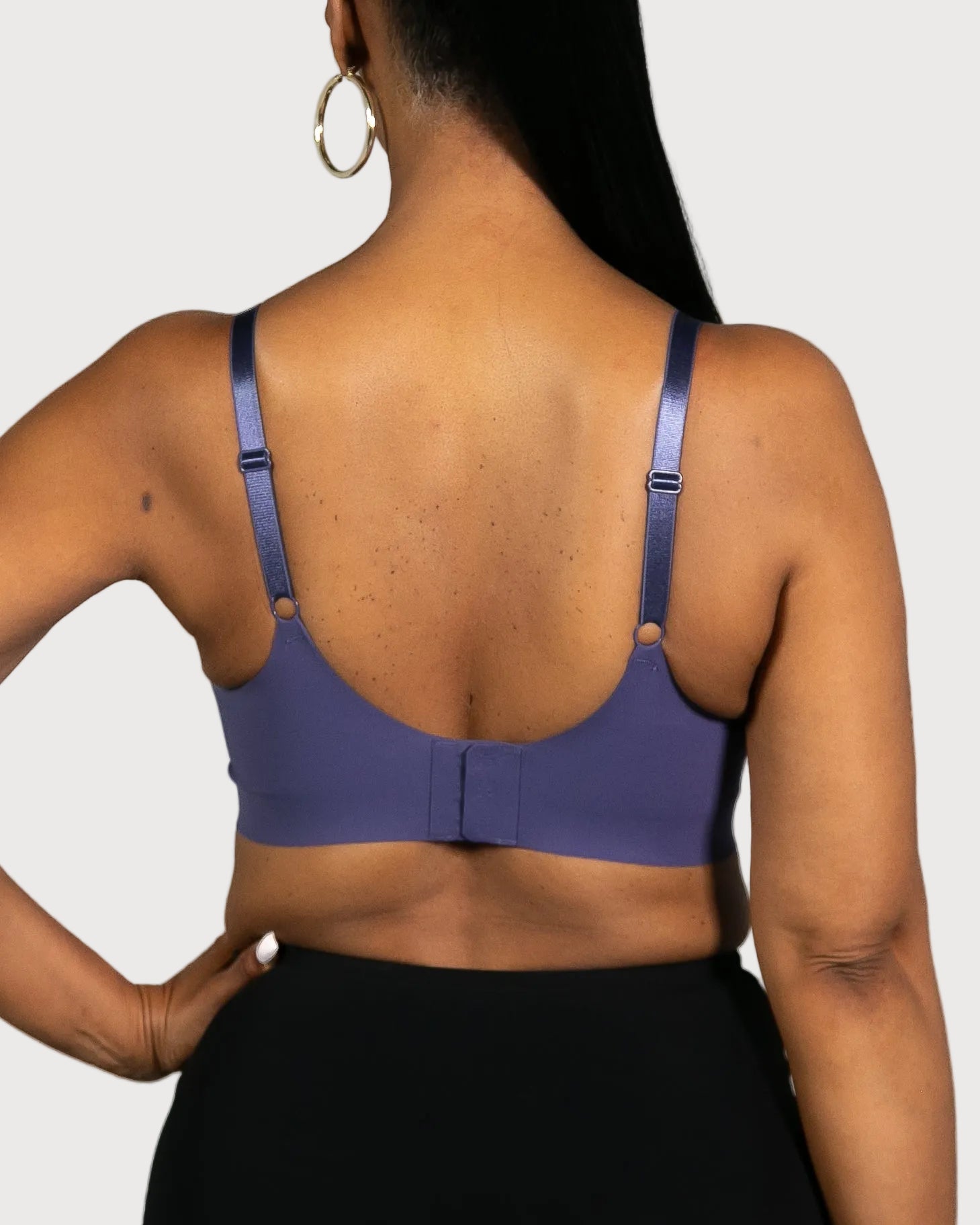 Indigo/Burgundy Invisible Edge Scalloped Neckline Bra by Rhonda Shear — back view, seamless leisure bra