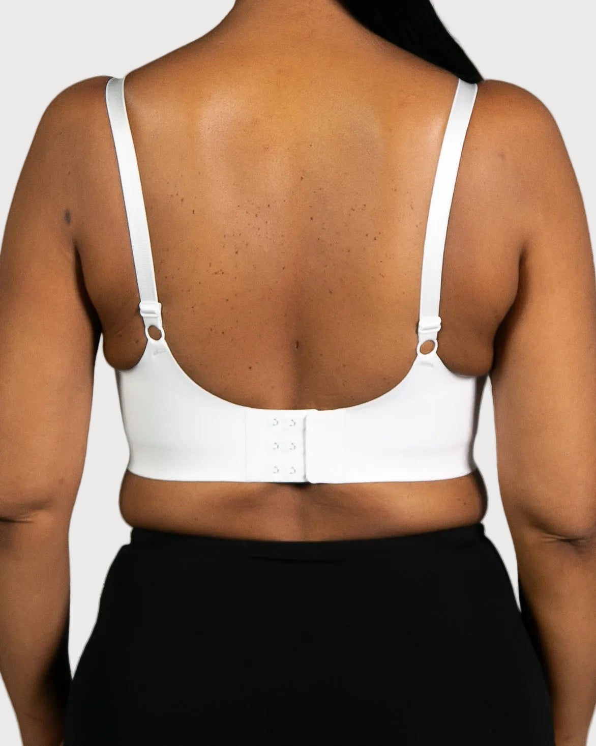 White/Black Invisible Edge Scalloped Neckline Bra by Rhonda Shear — back view, seamless leisure bra
