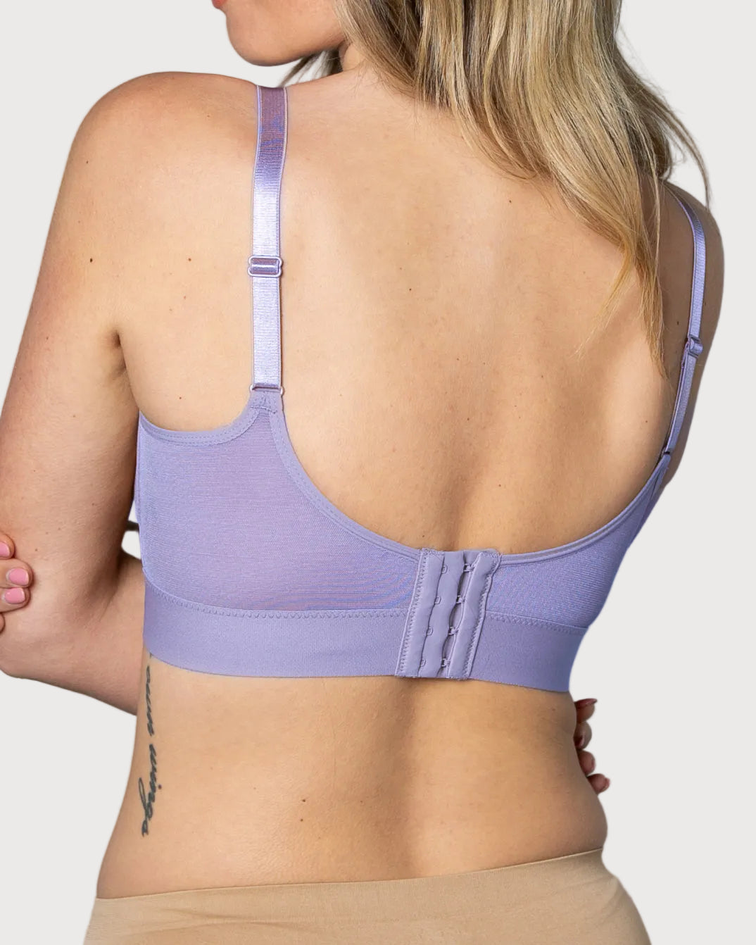 Purple Lace Molded Cup Bra with Back Closure by Rhonda Shear — alternate view, wire-free molded cup bra