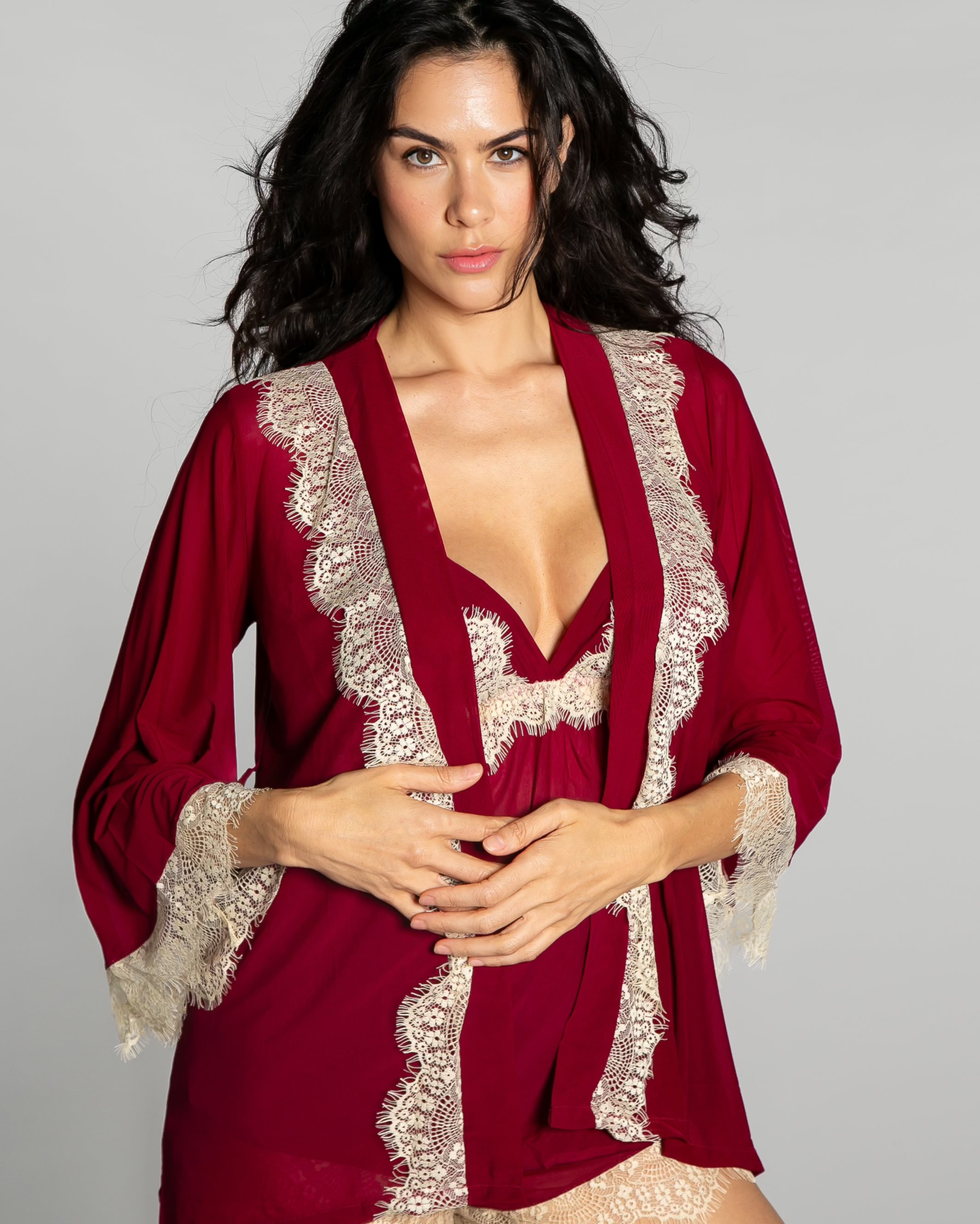 Up All Night Lace Trim Robe - style 4810