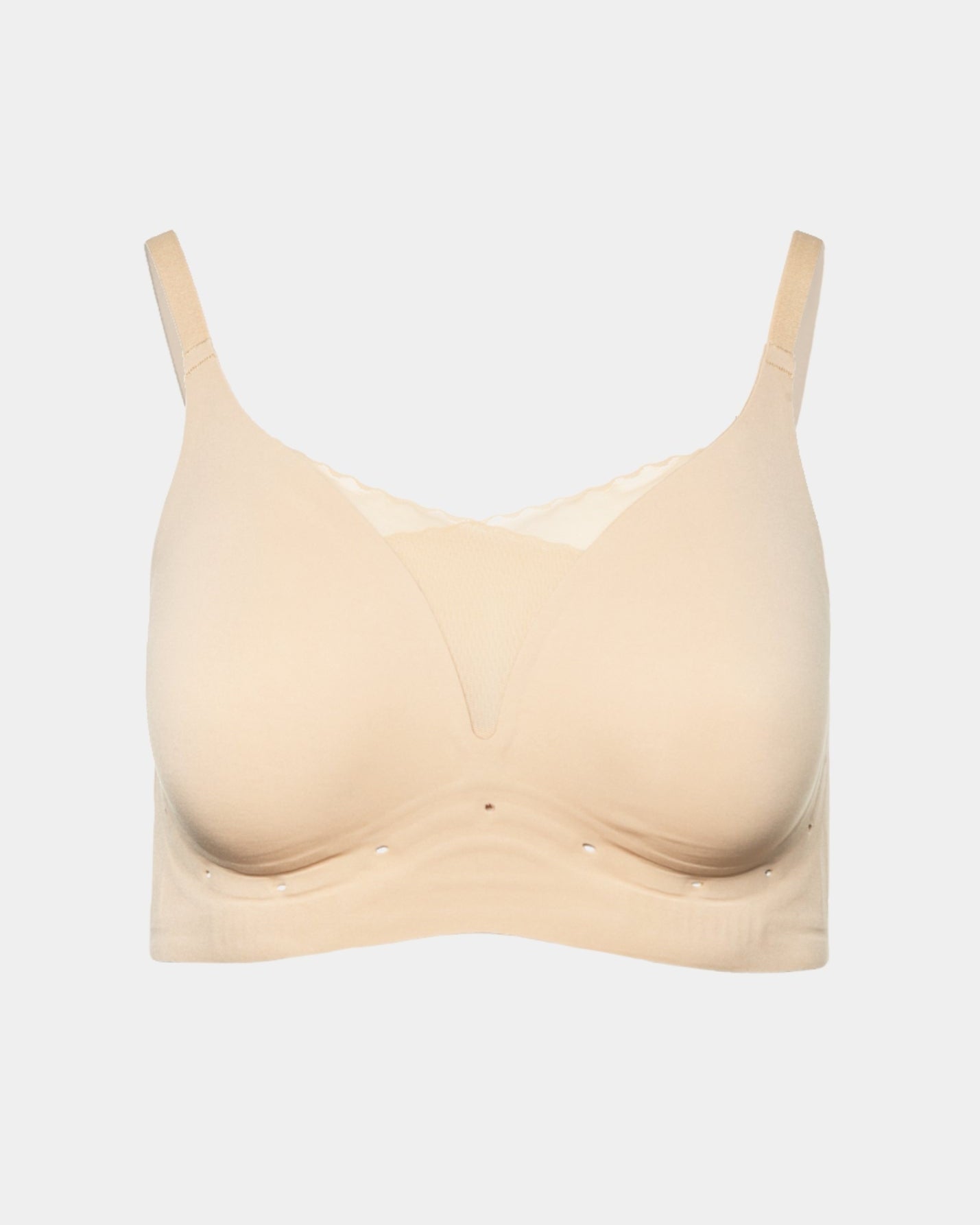 Light Beige Perforated Gel Bra with Mesh Detail by Rhonda Shear — gel support bra