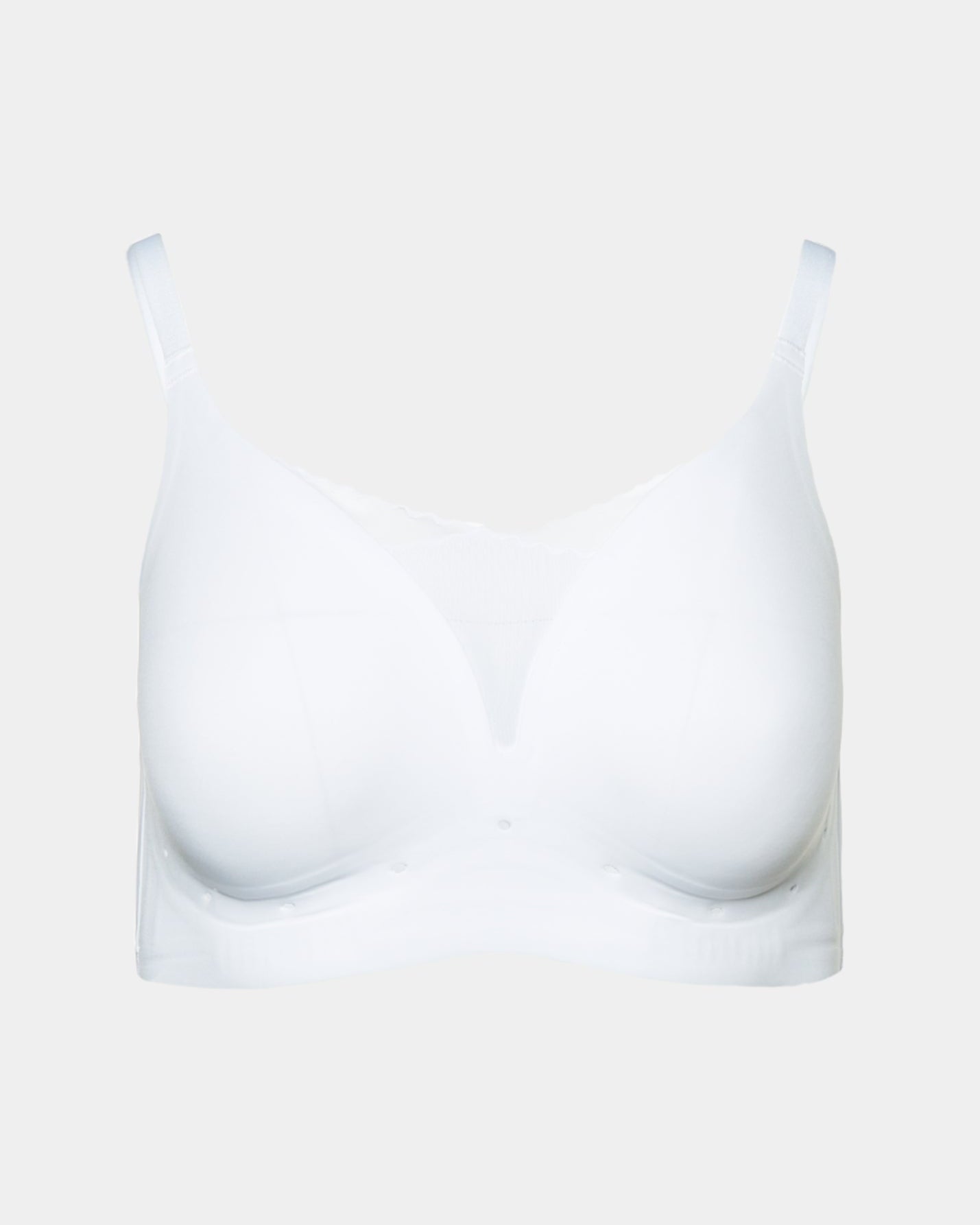 White Perforated Gel Bra with Mesh Detail by Rhonda Shear — gel support bra