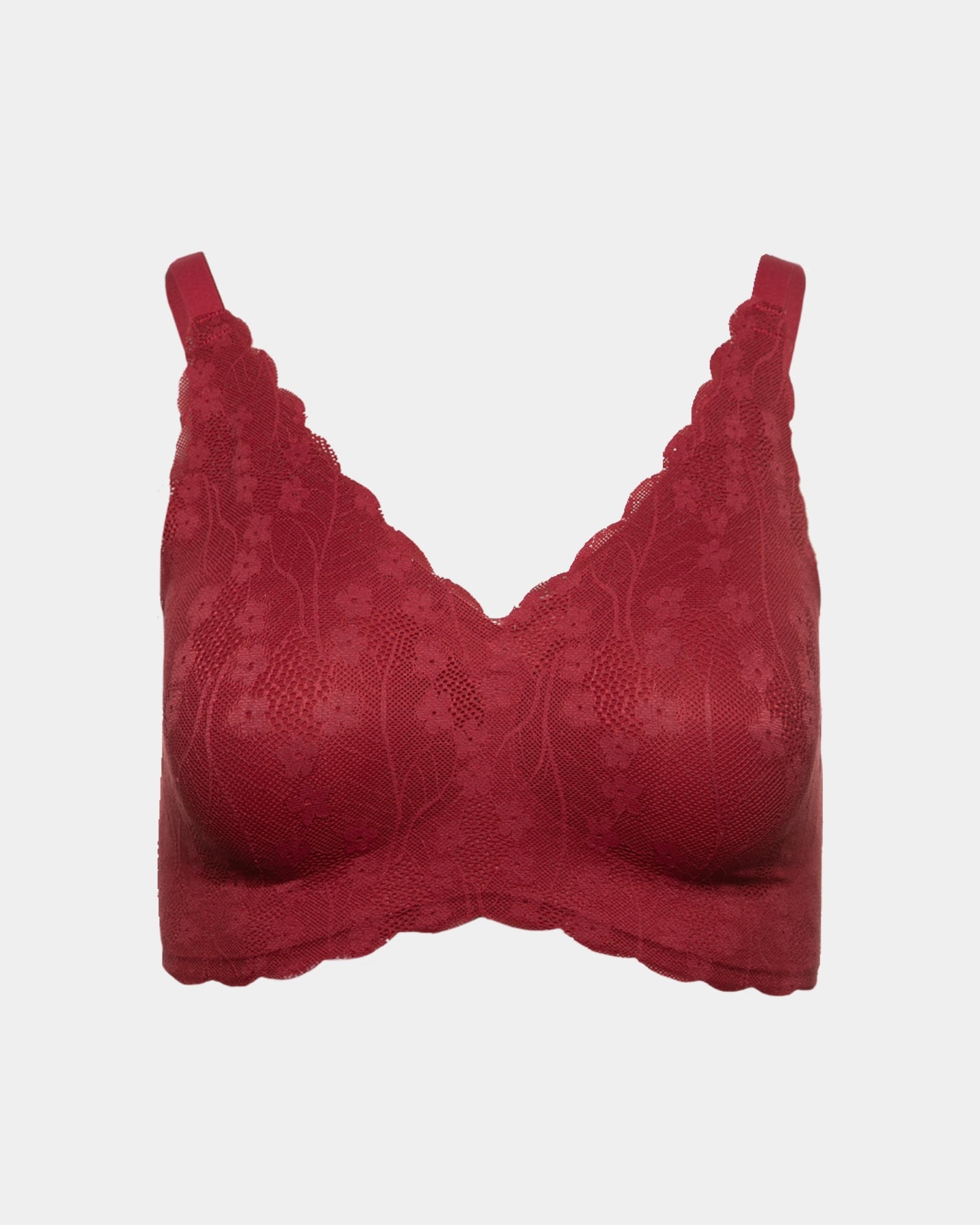Style-2033-INVISIBLE EDGE SHEAR SCULPT WITH LACE OVERLAY BRA-Wine-Front