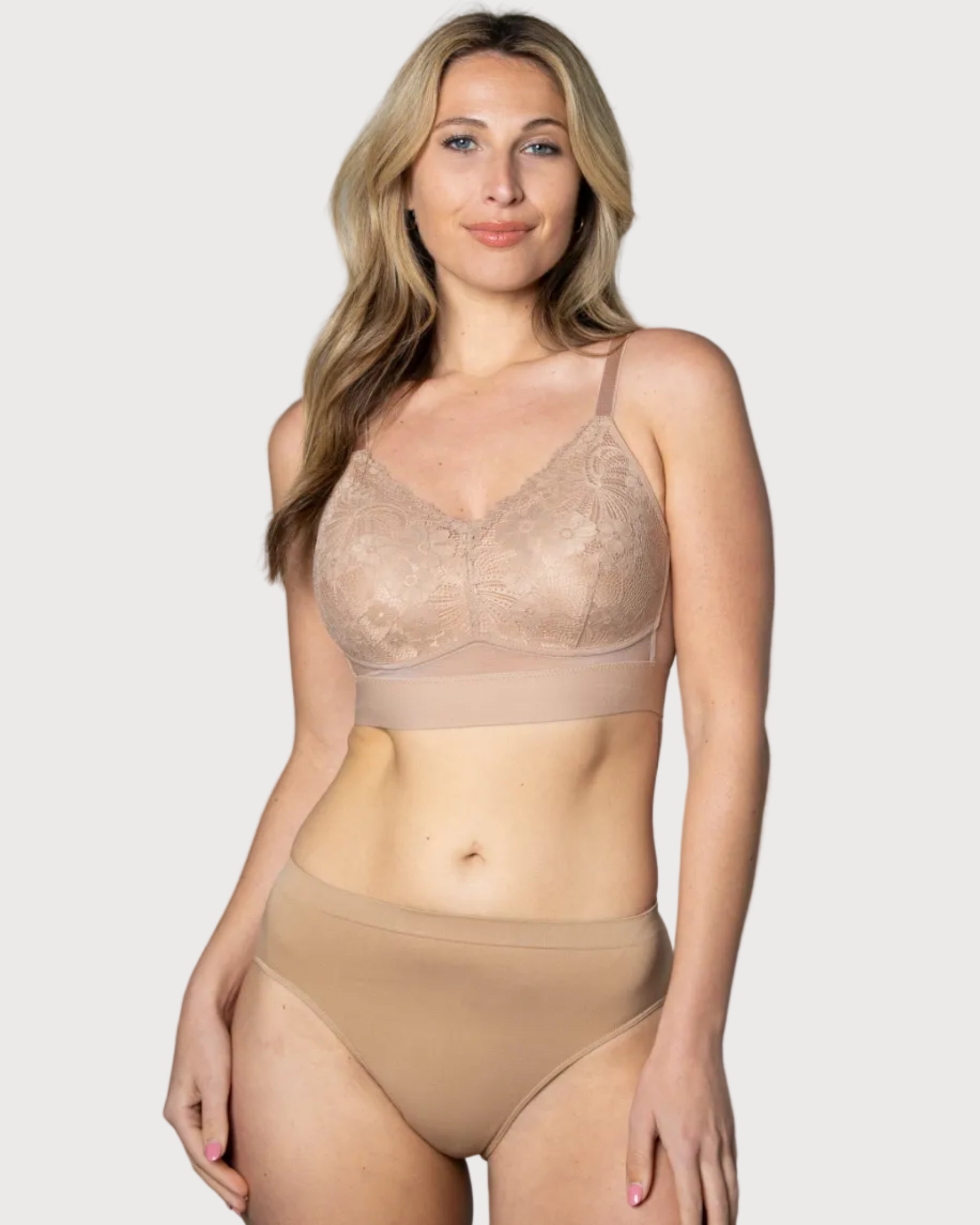 Style-B4107-LACE MOLDED CUP BRA WITH BACK CLOSURE-Beige-Front