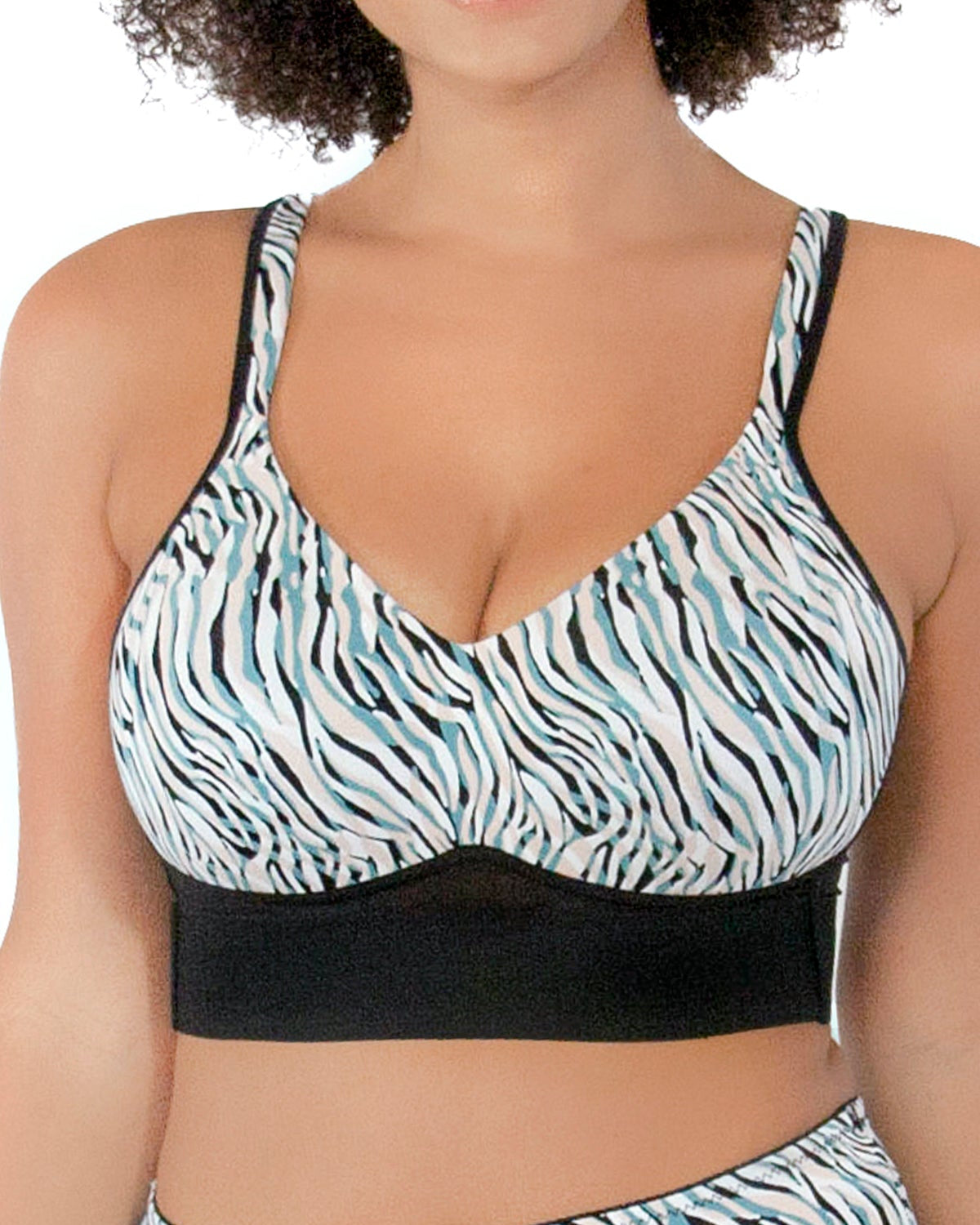 Zebra Molded Cup Bra with Mesh Back Detail by Rhonda Shear — front view, wire-free molded cup bra