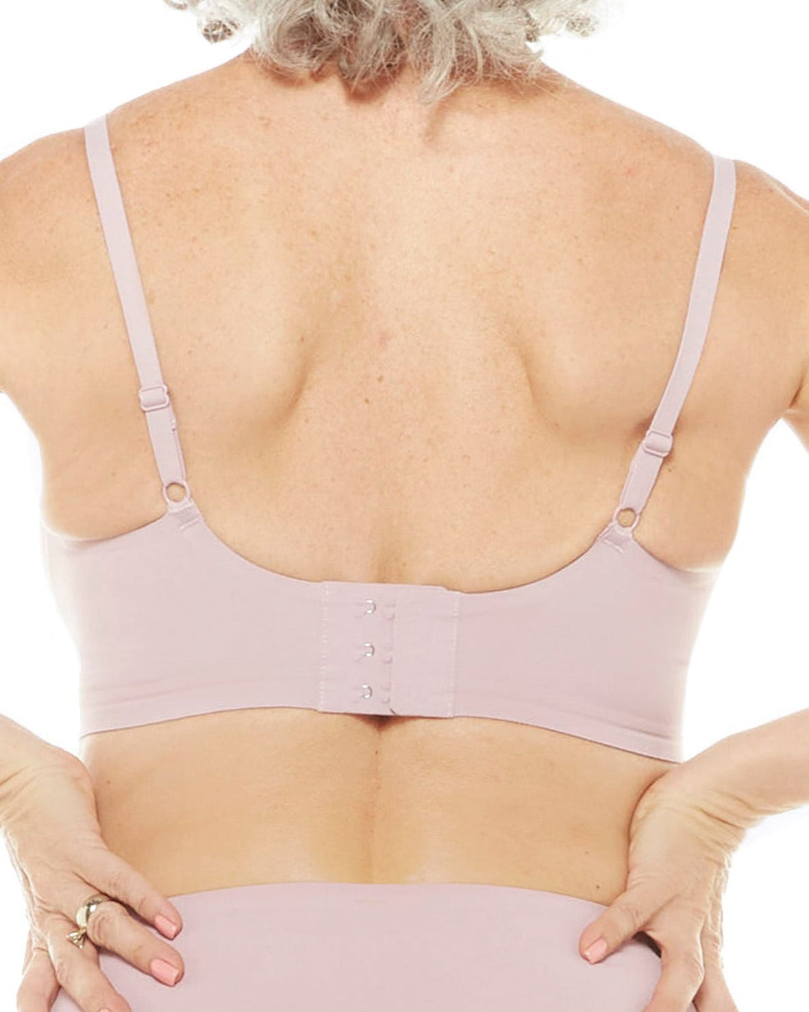 Dusty Pink Gel Bra with Back Closure by Rhonda Shear — back view, gel support bra