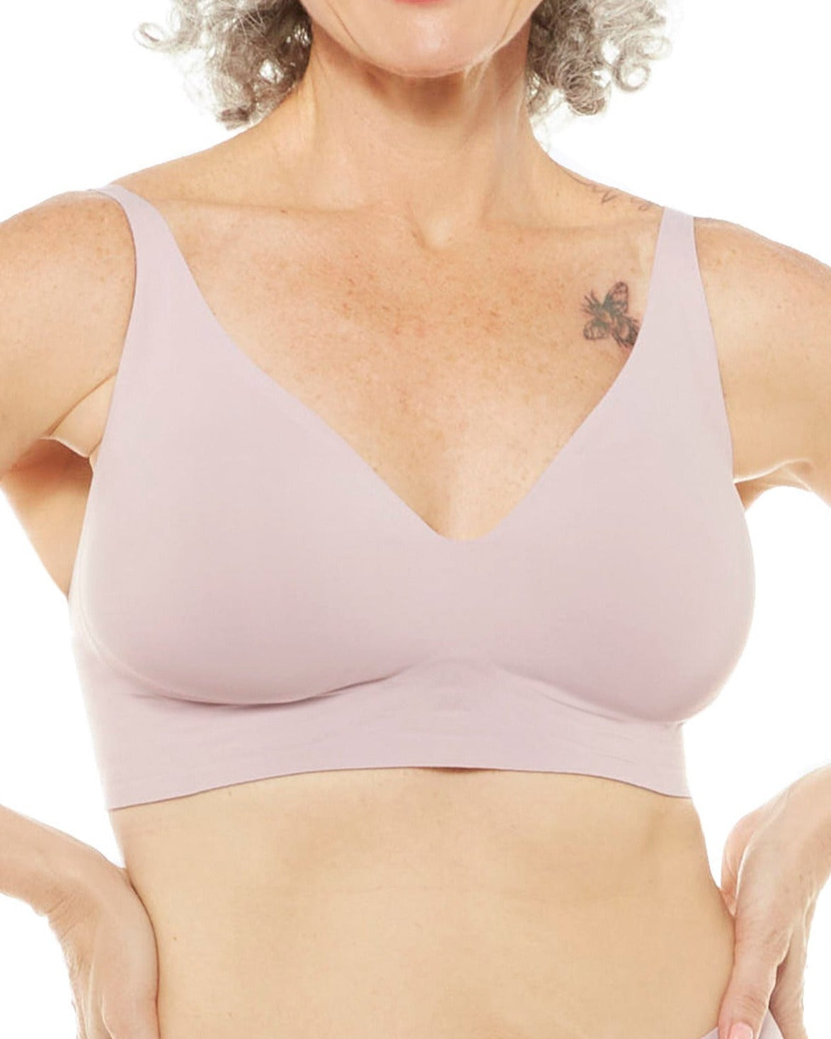 Dusty Pink Gel Bra with Back Closure by Rhonda Shear — front view, gel support bra