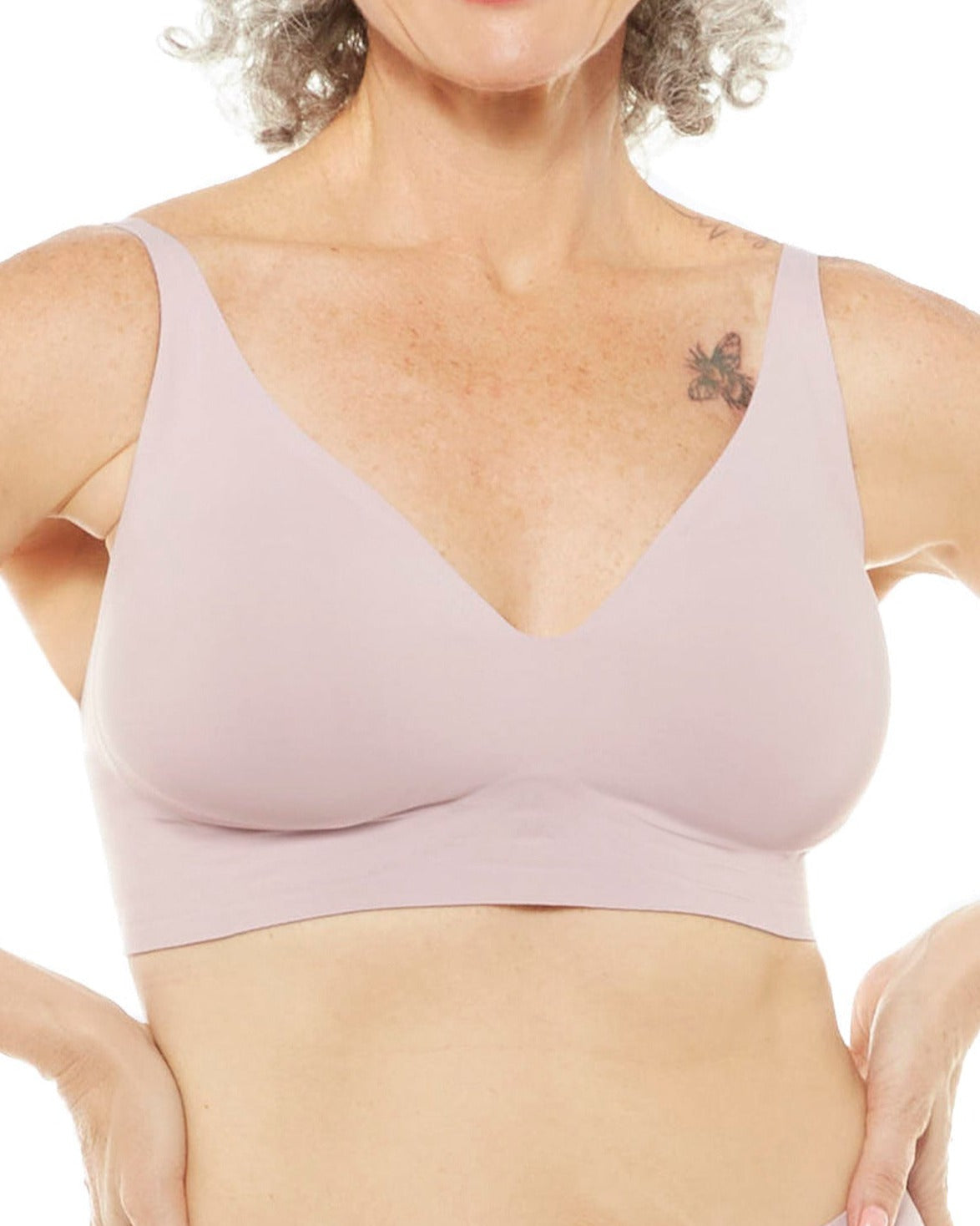 Dusty Pink Gel Bra with Back Closure by Rhonda Shear — front view, gel support bra