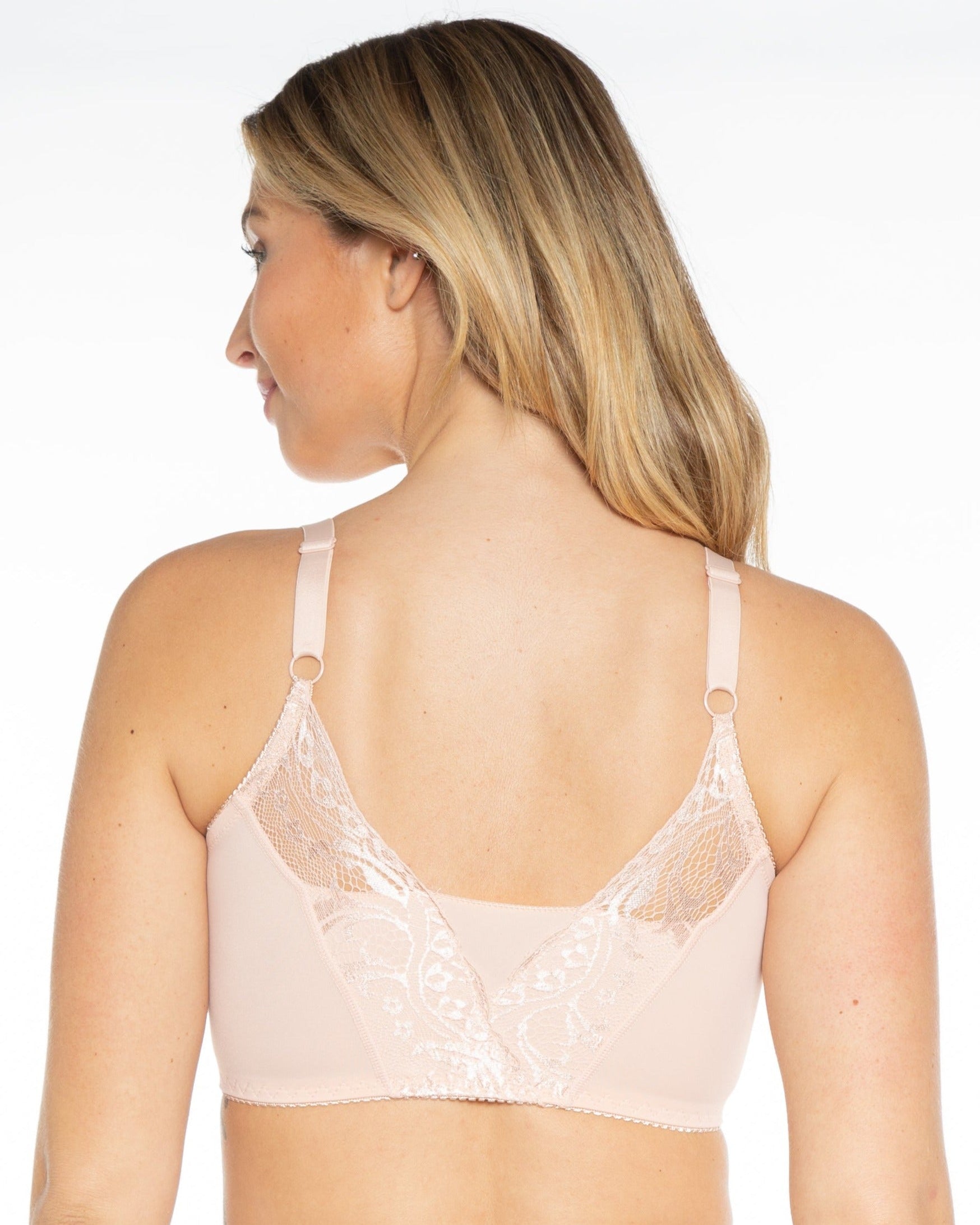 Pink Beige Lace Back Pin-Up Bra by Rhonda Shear — alternate view, lace trim bra