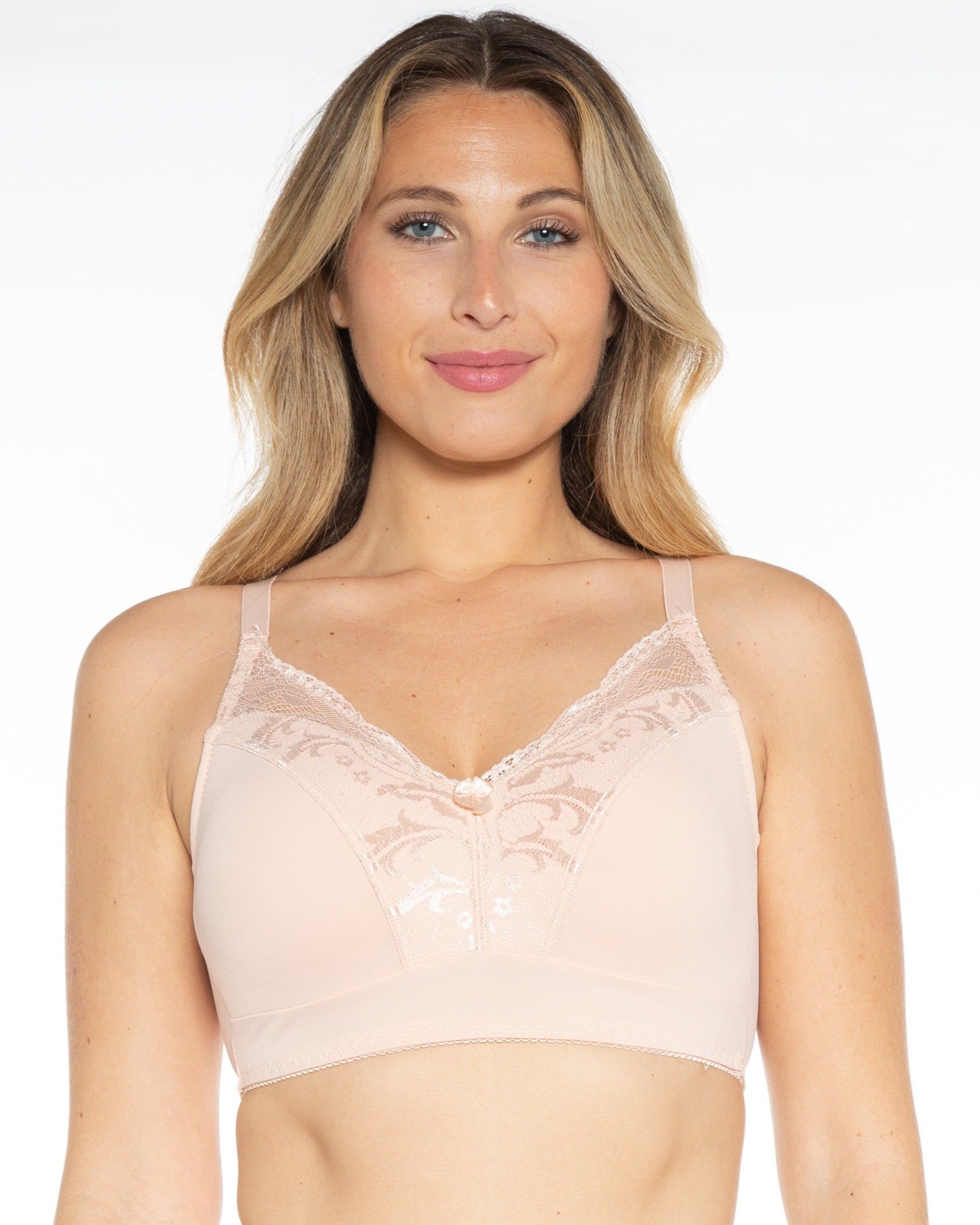 Pink Beige Lace Back Pin-Up Bra by Rhonda Shear — alternate view, lace trim bra