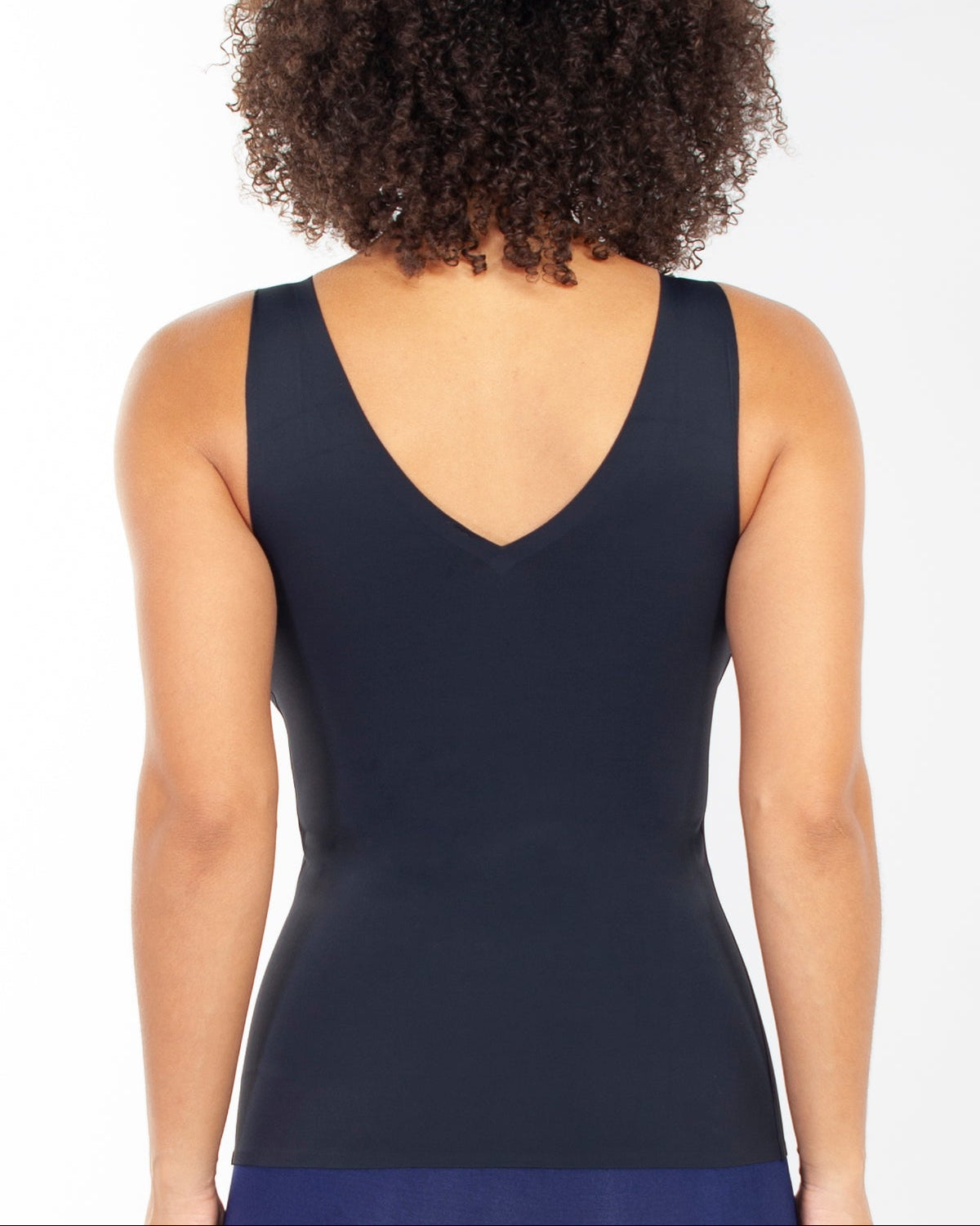 Black Invisible Body Tank by Rhonda Shear — back view, built-in bra camisole