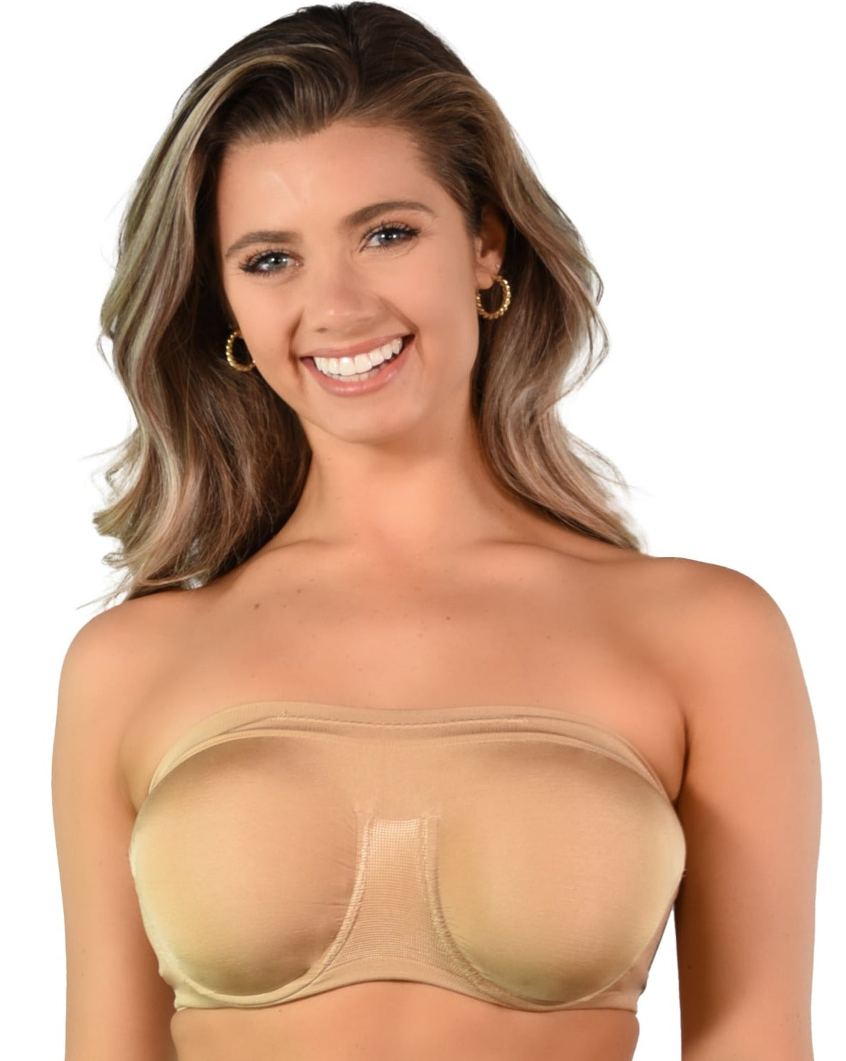 Style 9683 - Angel Seamless Underwire Bandeau Bra with Removable Pads - Beige front
