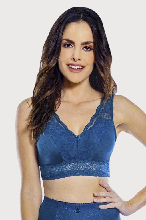 Pin-Up Girl Lace Leisure Bra w/Pads Colors_Rhonda_Shear_7 - deep teal front