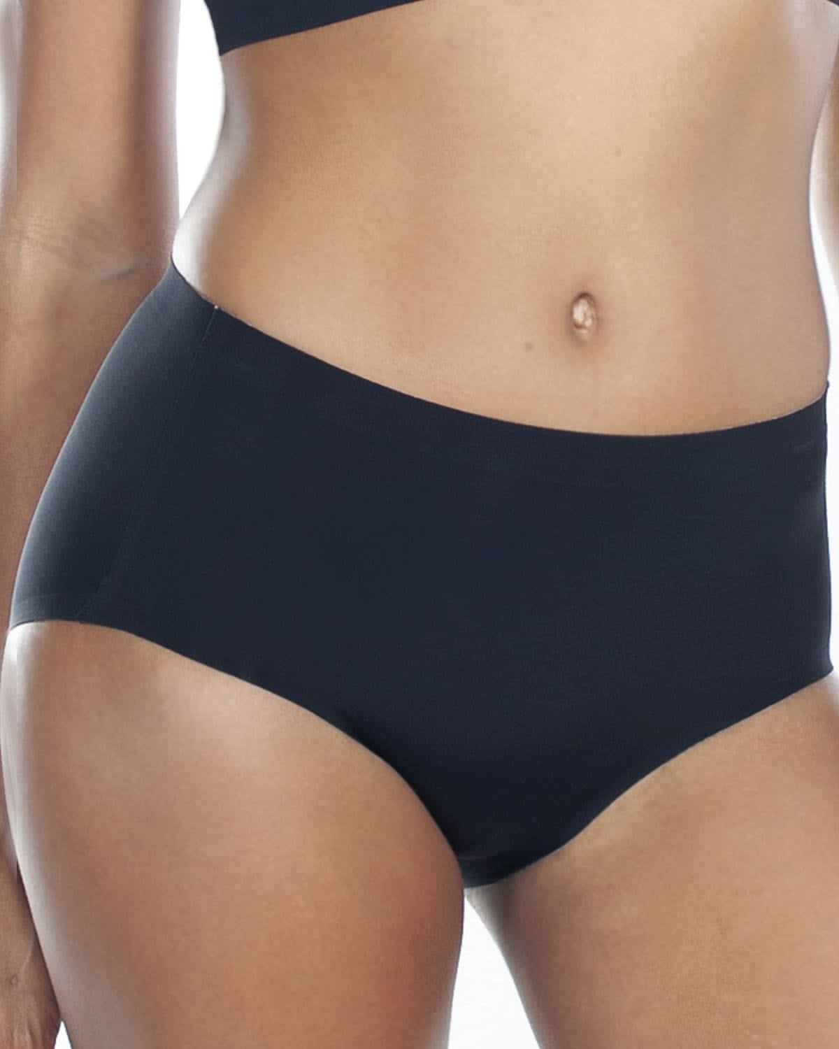 Black Invisible Body Brief by Rhonda Shear — seamless full-coverage panty