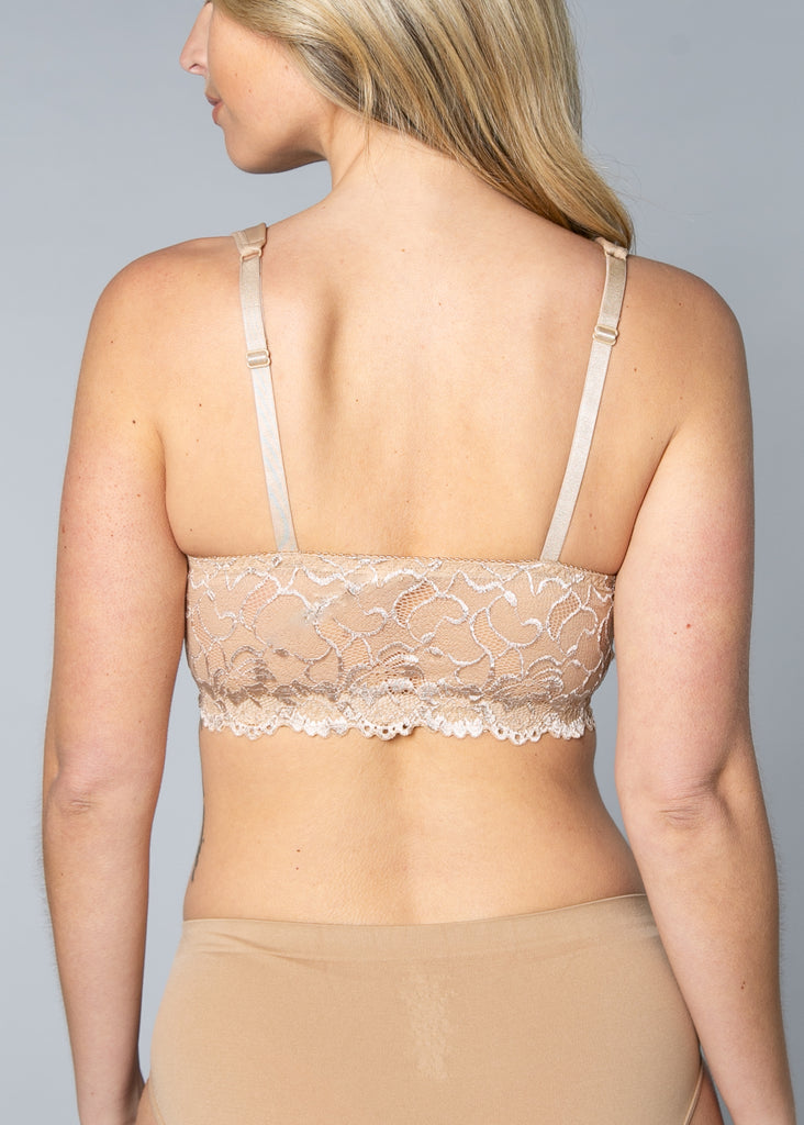0026 - Molded Cup Wireless Bra with Lace Back - Beige back