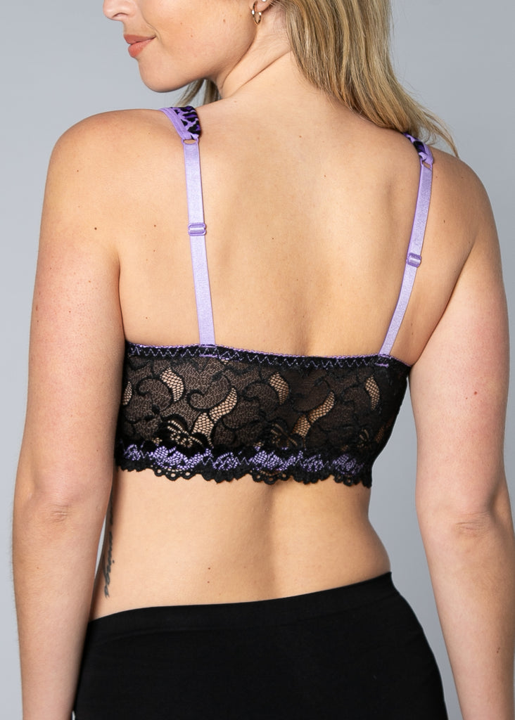 0026 - Molded Cup Wireless Bra with Lace Back - Purple Leopard back