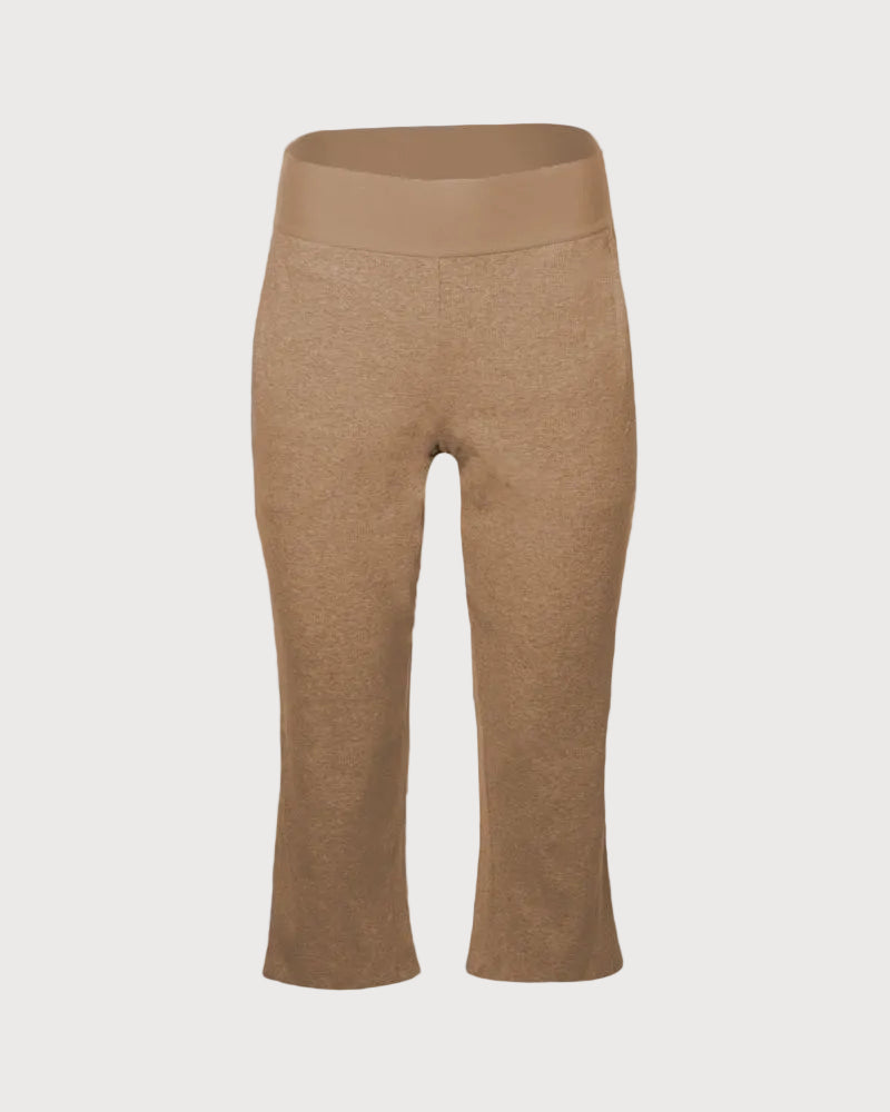 A pair of almond Ribbed Knit Pant, shown against a plain white background.