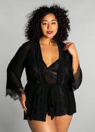 Up All Night Lace Trim Robe - style 4810