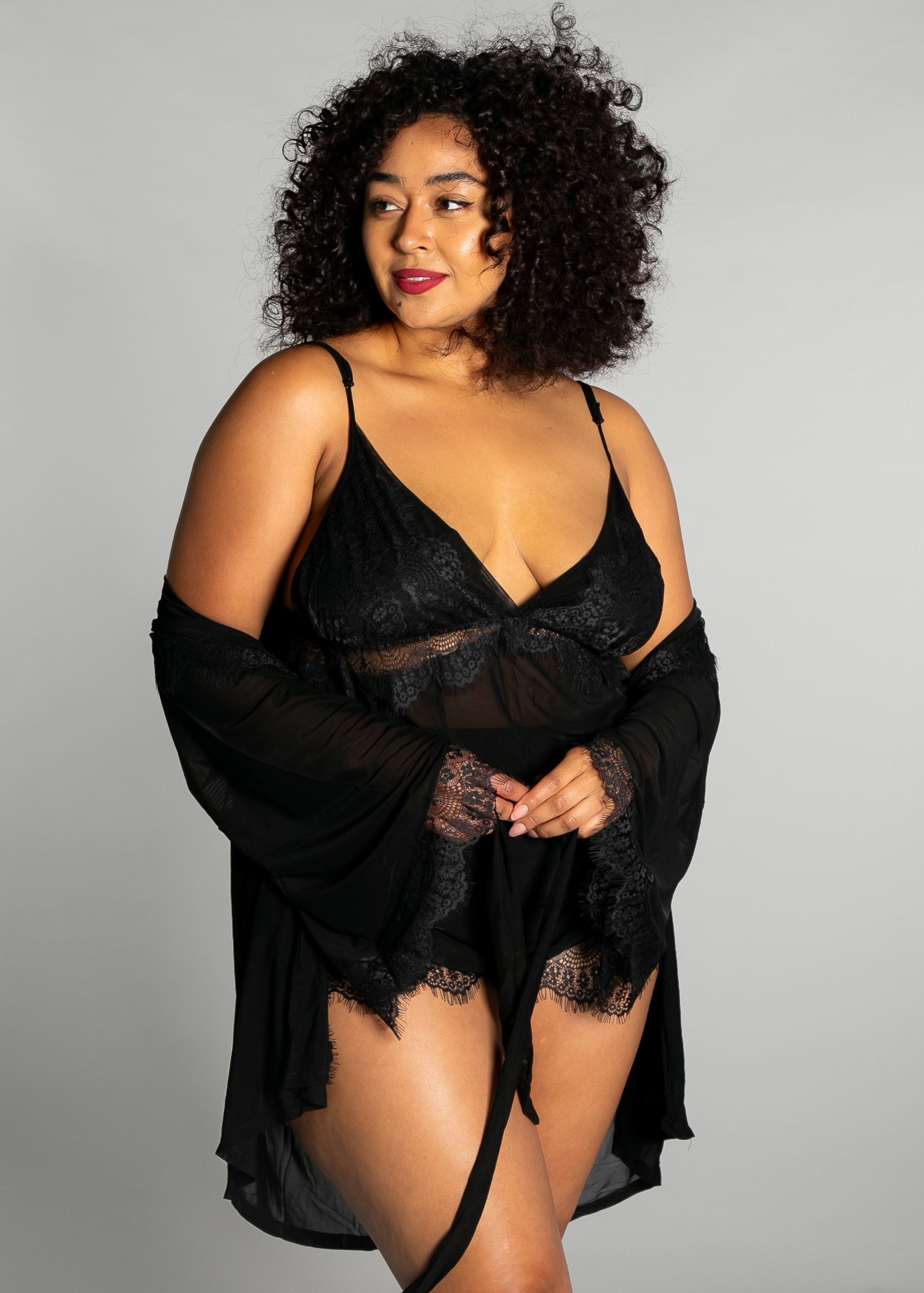 Up All Night Lace Trim Robe - style 4810