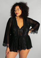 Up All Night Lace Trim Robe - style 4810