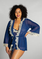 Up All Night Lace Trim Robe - style 4810