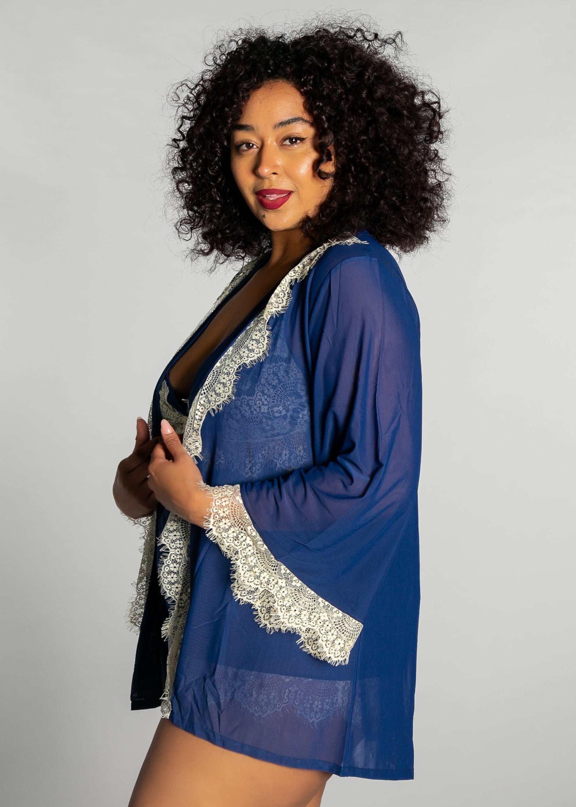 Up All Night Lace Trim Robe - style 4810