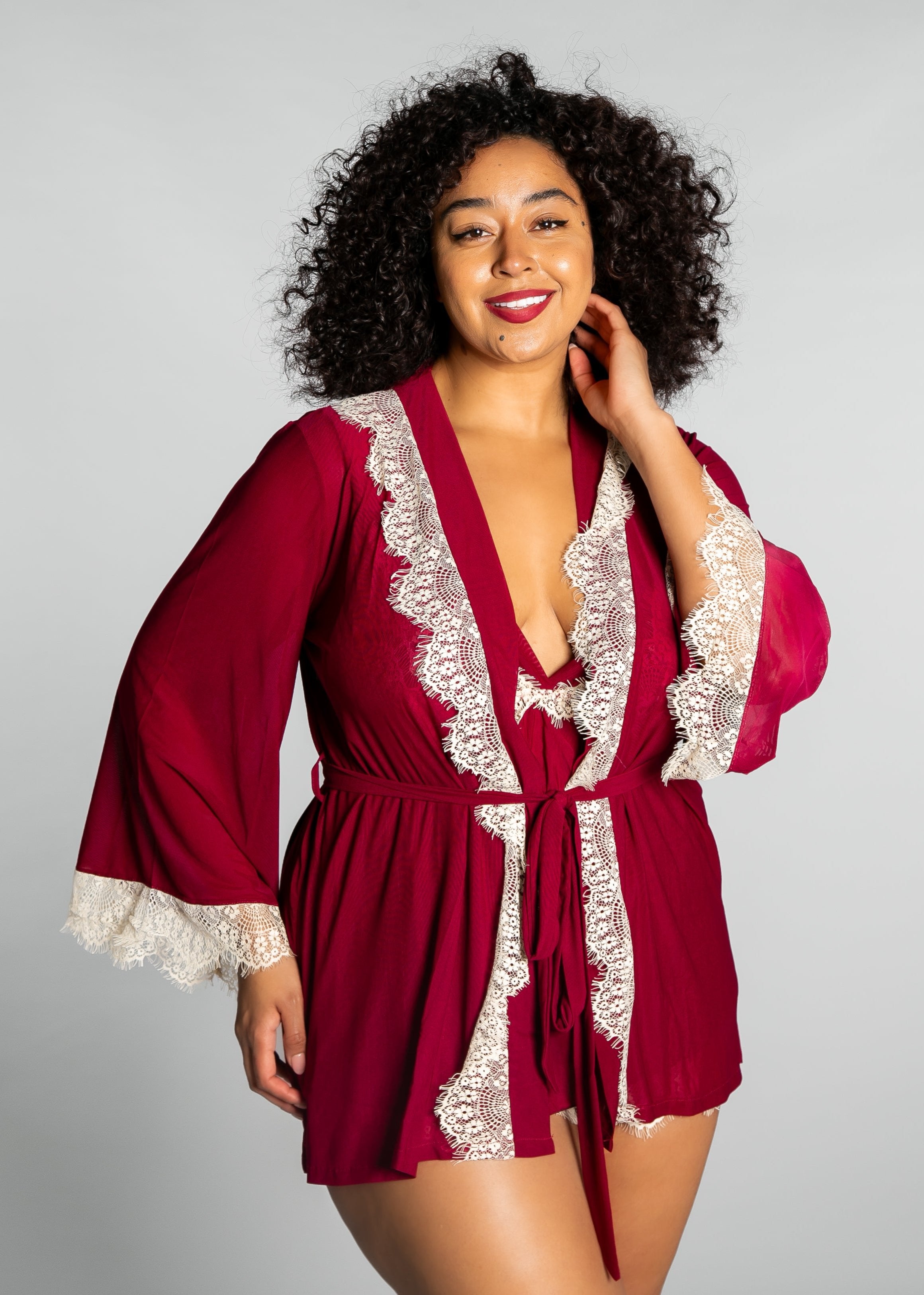 Up All Night Lace Trim Robe - style 4810