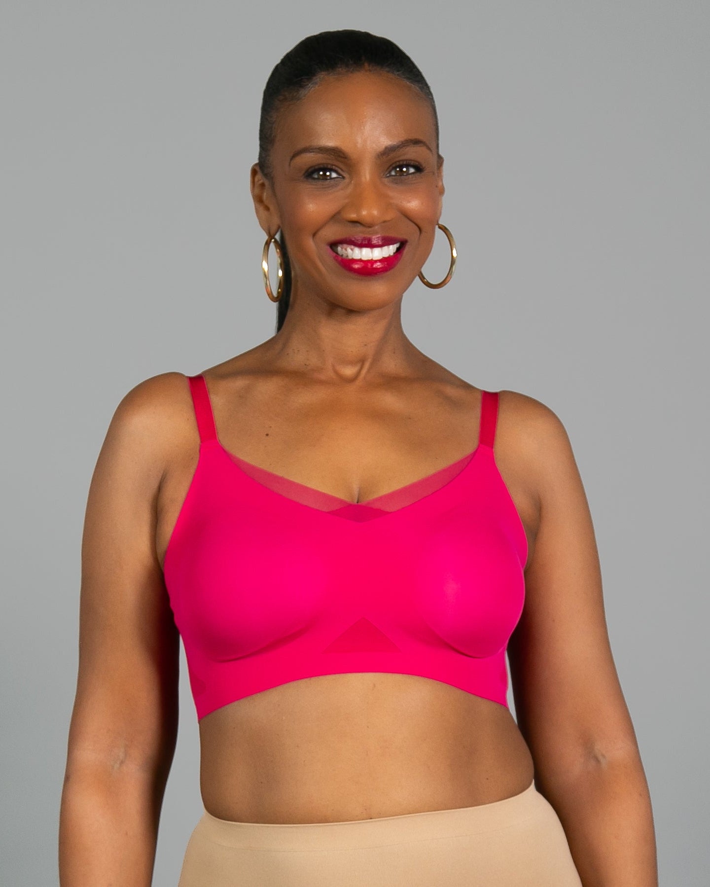 Beetroot Invisible Edge Bra w. Mesh Cut-out Detail by Rhonda Shear — seamless butterknit bra