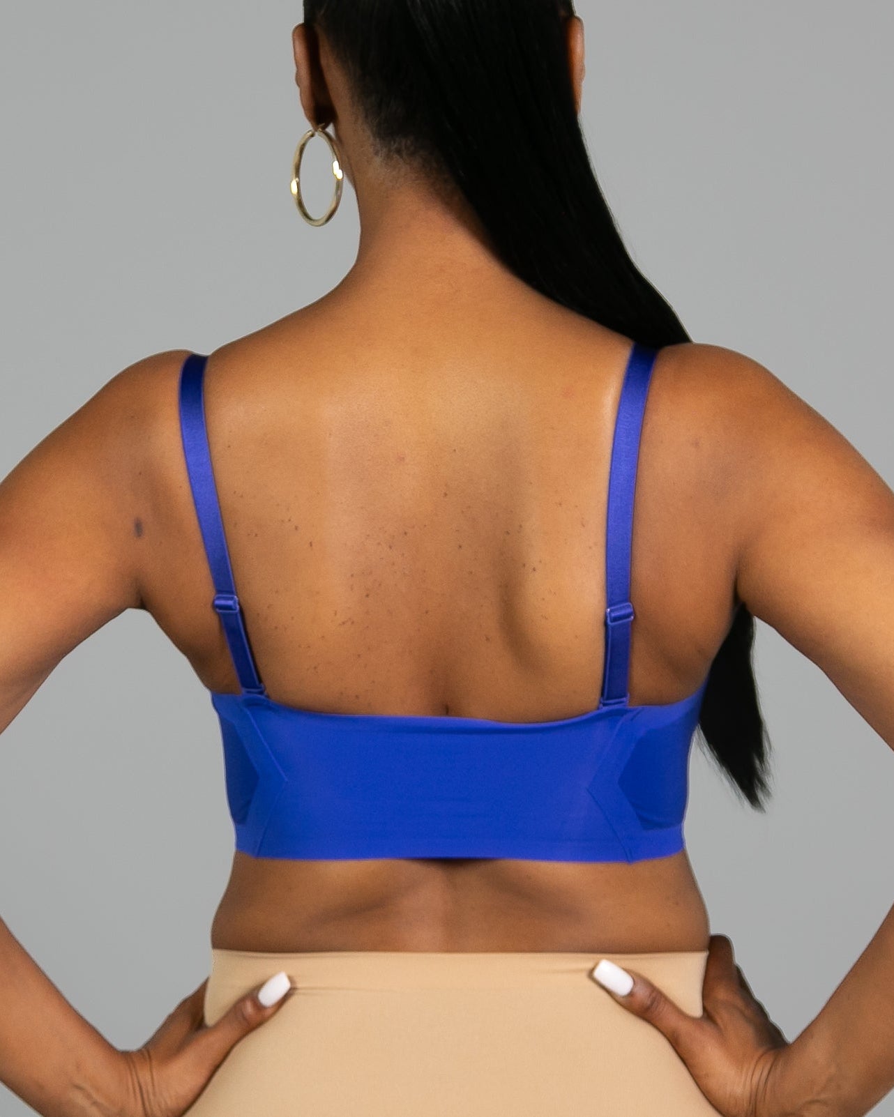 Cobalt Invisible Edge Bra w. Mesh Cut-out Detail by Rhonda Shear — alternate view, seamless butterknit bra