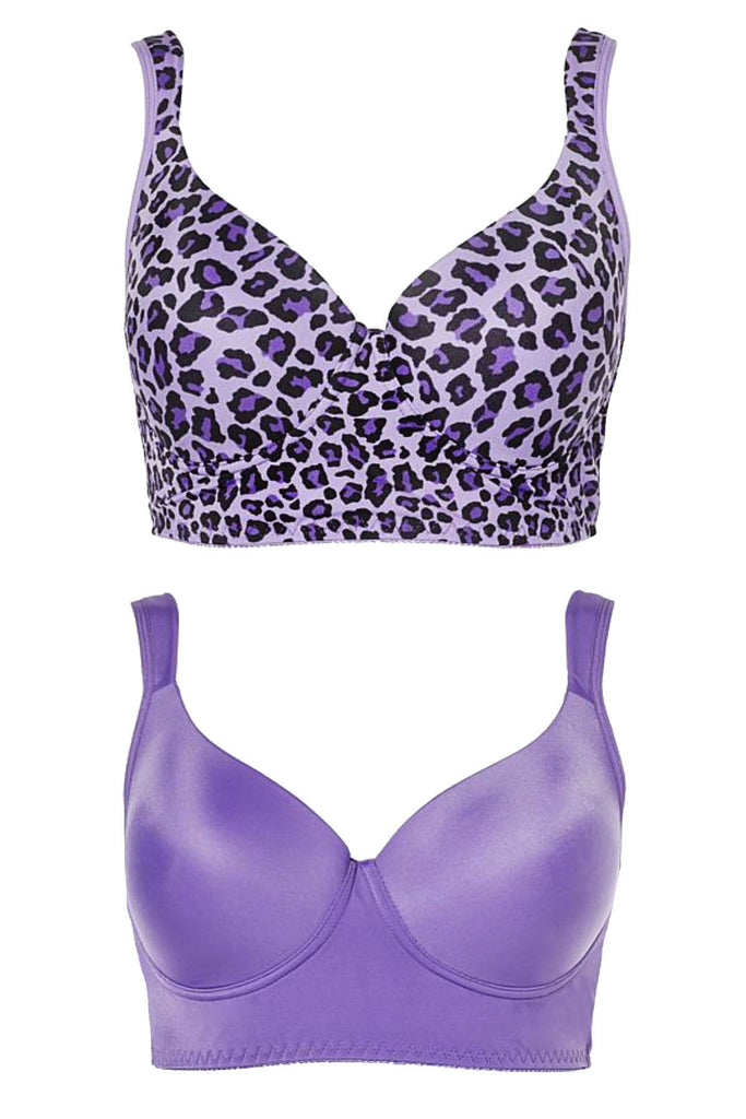 0026 - Molded Cup Wireless Bra with Lace Back - Purple leopard