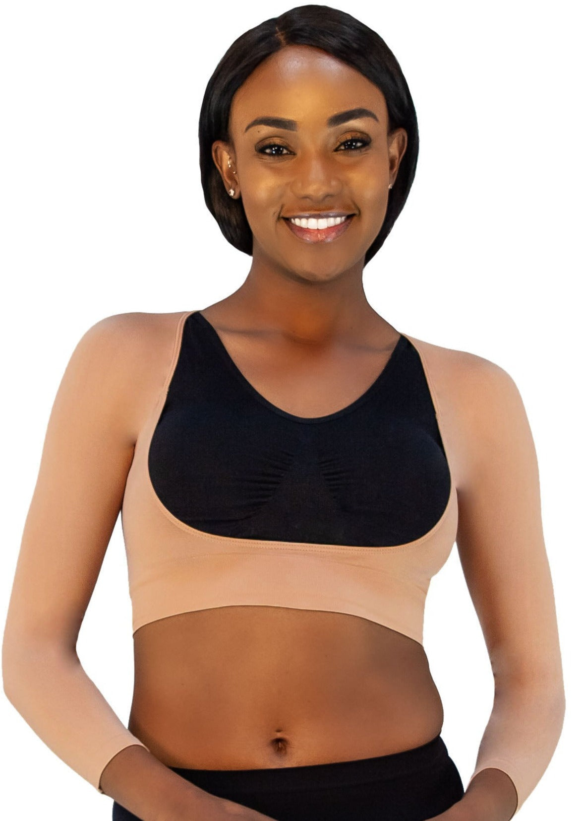 Sylvamorning Women Slim Lace Blouse Sheer Seamless Arm Shaper Long Sleeve  Crop Top 