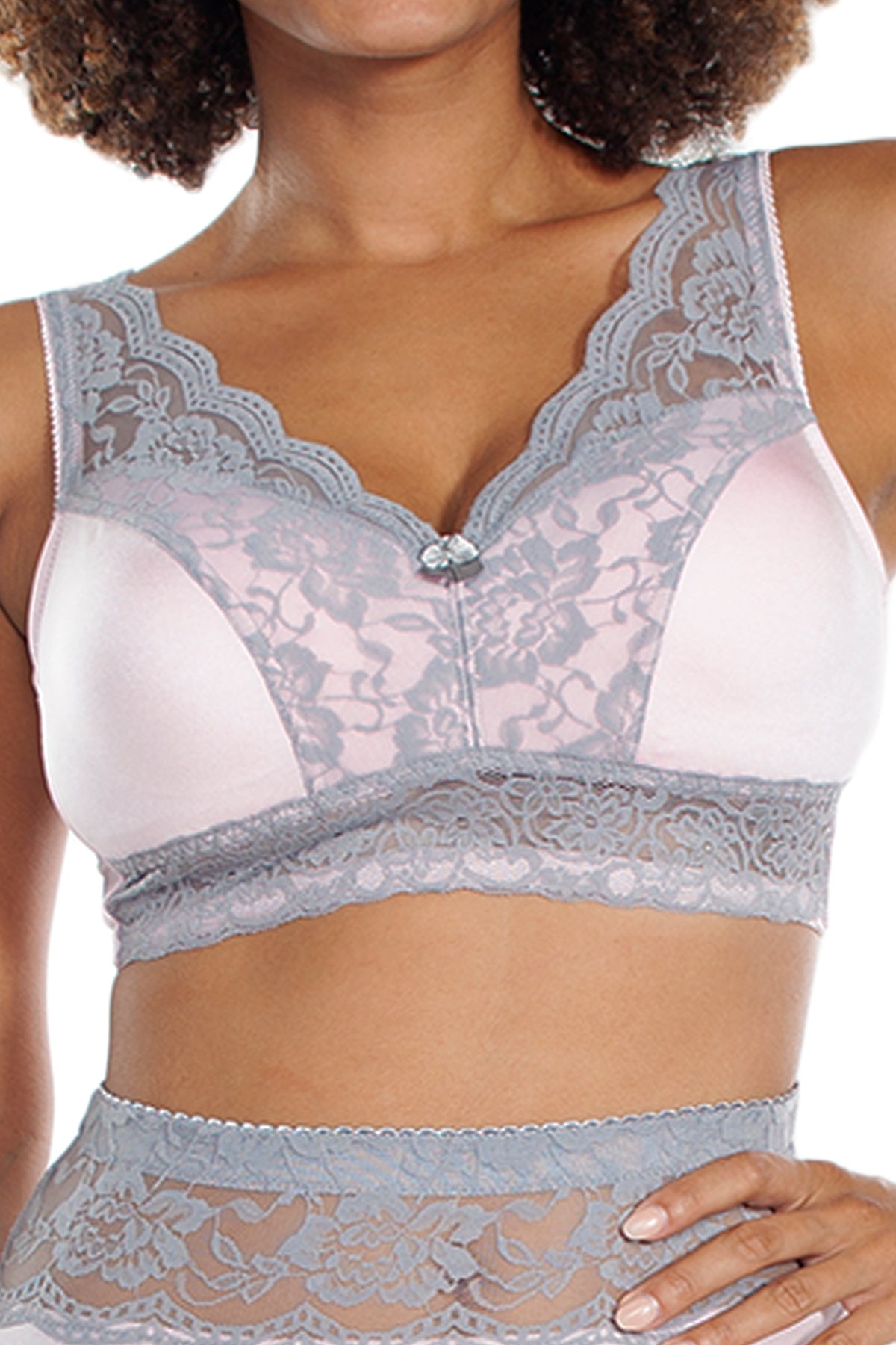 Women's Rhonda Shear 672P Ahh Pin-Up Lace Leisure Bra with Removable Pads  (Steel Gray 3X) 