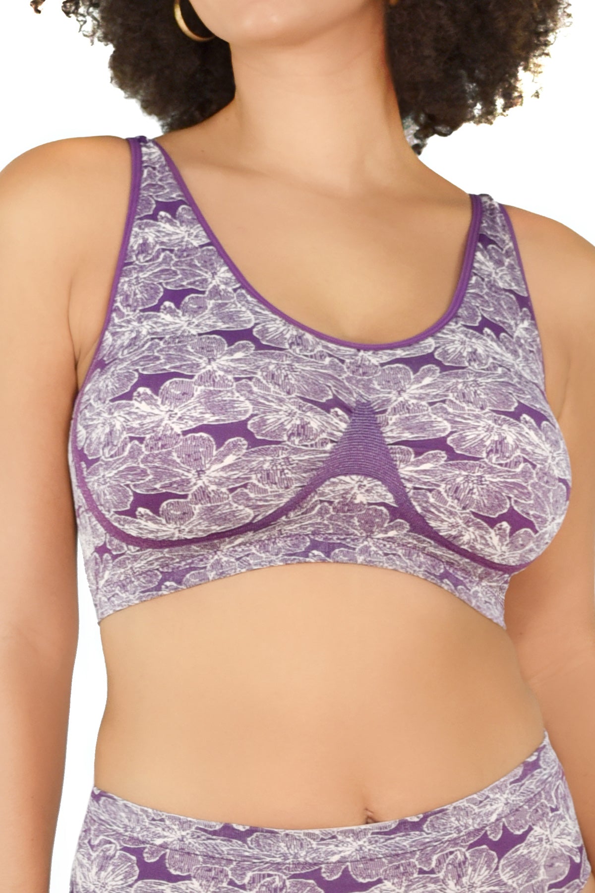 Breezies Wirefree Unlined Floral Jacquard Support Bra 