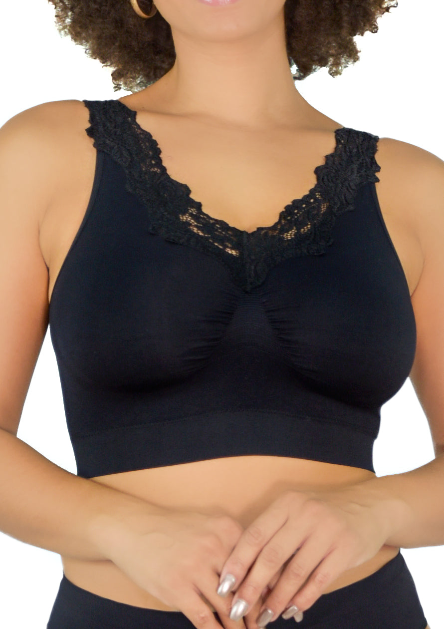 Rhonda Shear Womens Flat Lace Bra with Removable Pads : :  Clothing, Shoes & Accessories