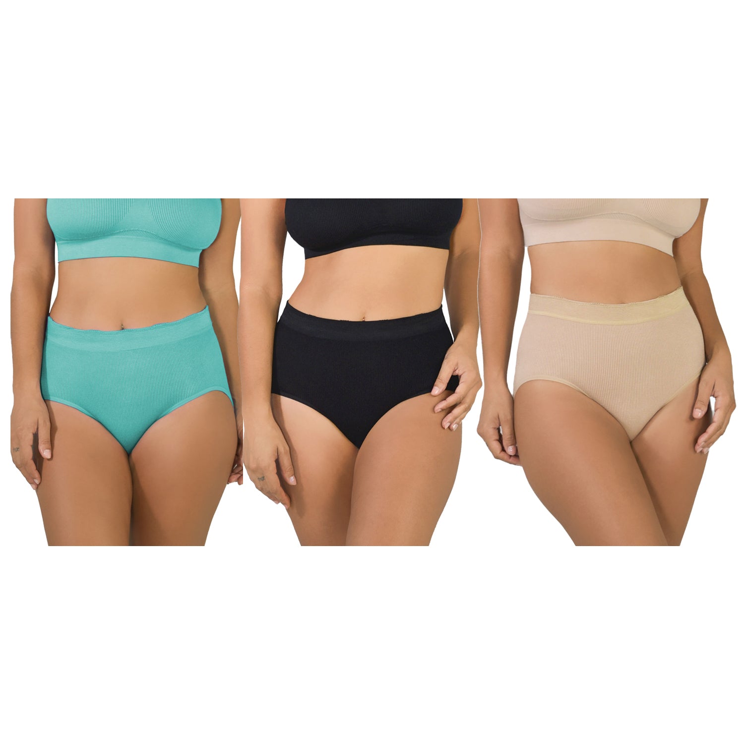 3 Pack Ribbed Seamless Brief with Lace Trim