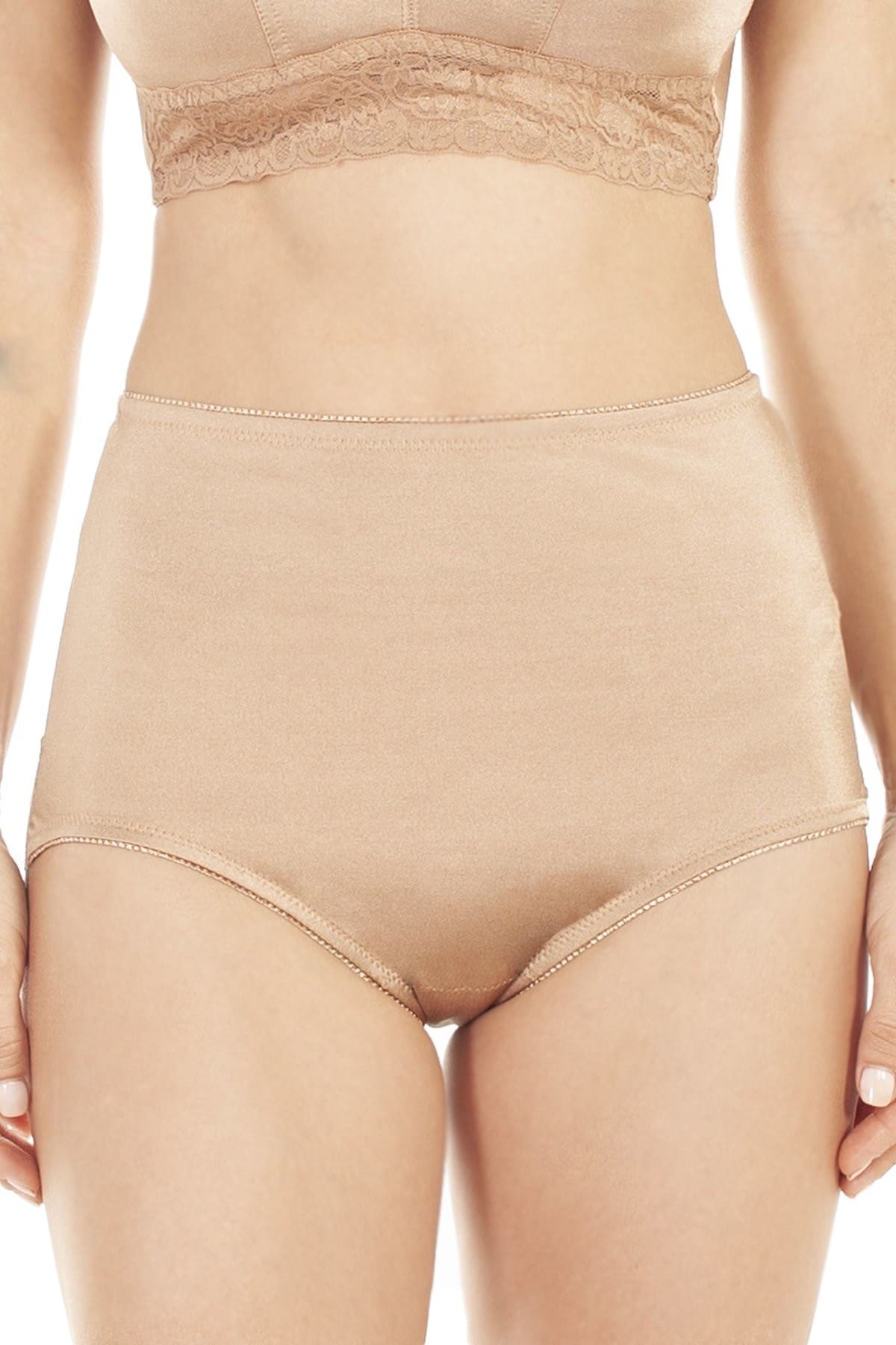 Rhonda Shear Underwear Panty 2-Pk Lace Inset High-Waist Brief 630916- Large